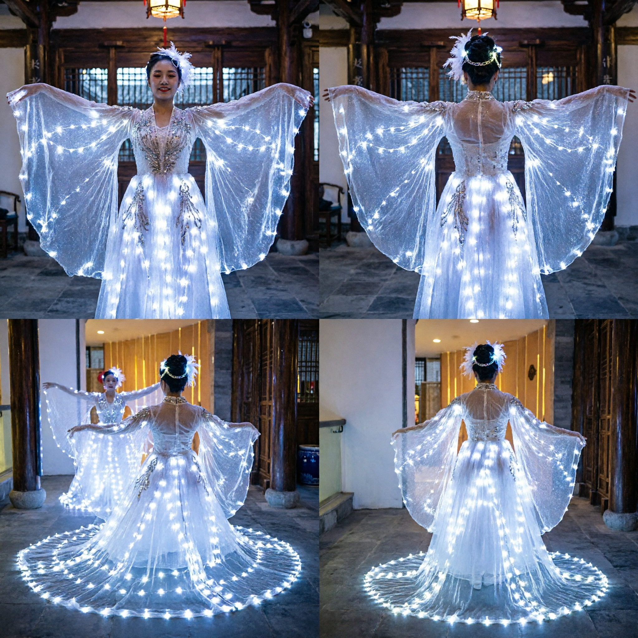 Traje de Baile con Alas de Mariposa LED Luminiscentes para Niños, Atuendo de Hada/Ángel para Actuaciones en Escenario con Luces - Asian Costume