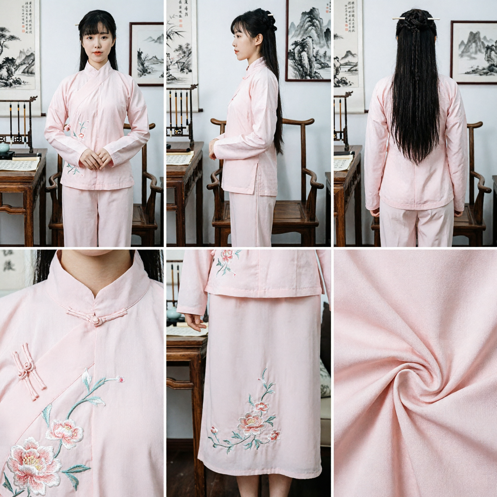 Conjunto de Pijama Hanfu Rosa Tradicional Chino Ropa de Hogar de Estilo Antiguo para Mujer Traje Antiguo - Asian Costume