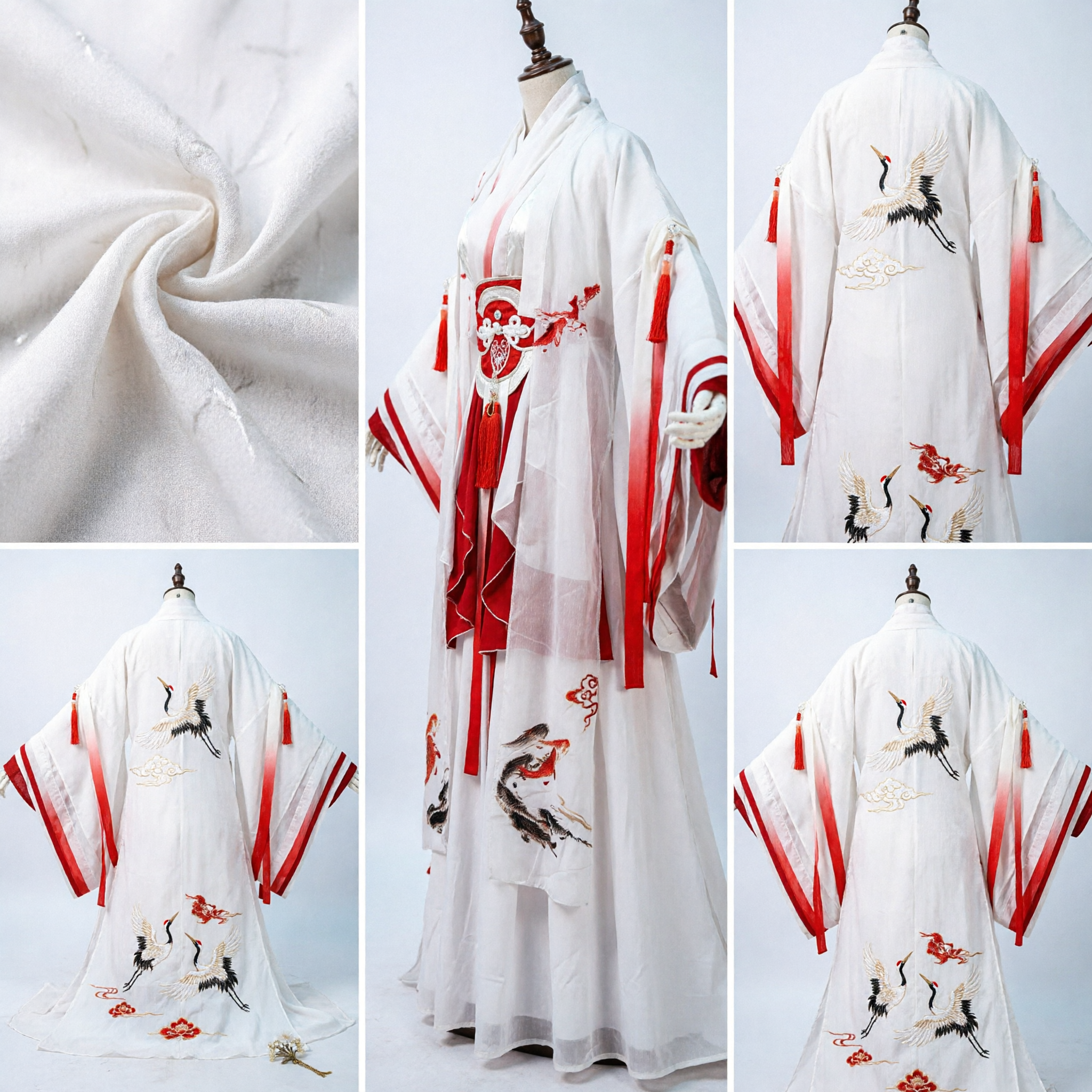 Vestido Tradicional Chinês Hanfu com Gradiente Branco e Vermelho, Traje de Fada Antiga para Mulheres com Motivo de Dragão para Cosplay - Asian Costume