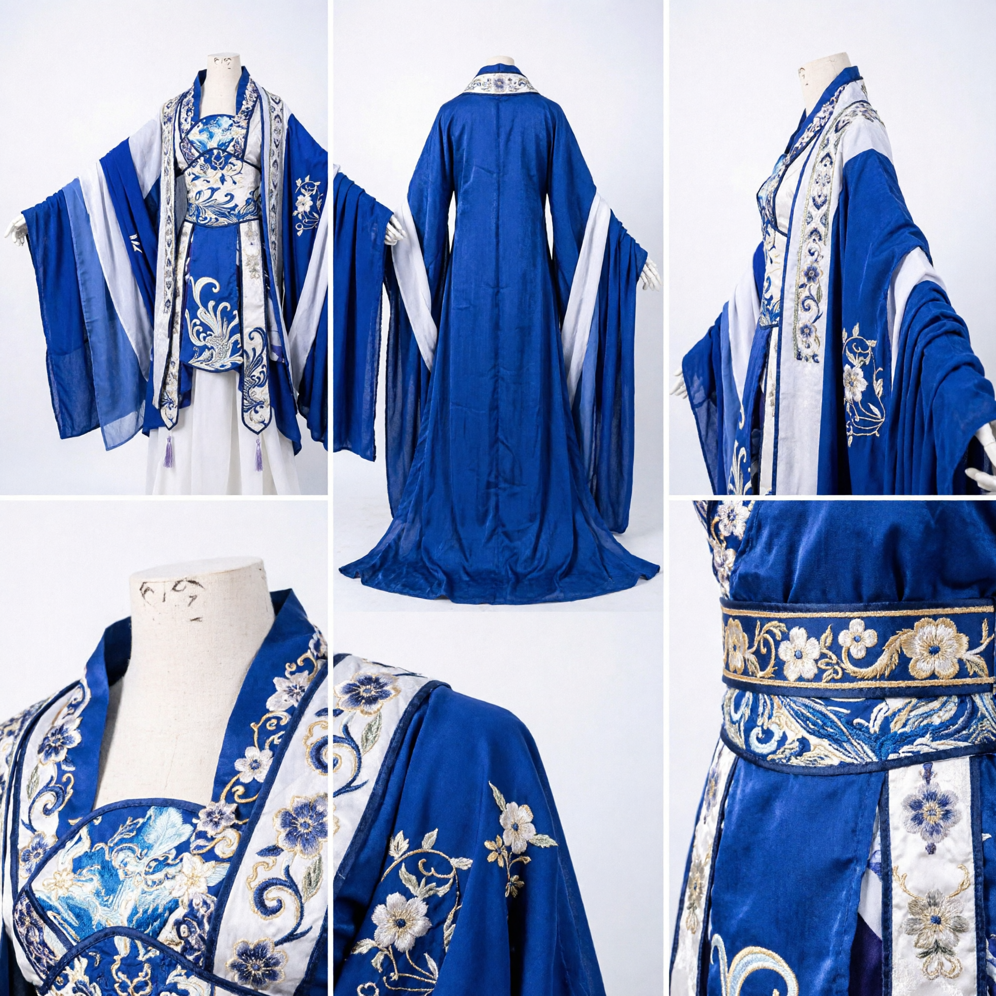 Elegant Blauw en Wit Geborduurd Chinees Hanfu Traditioneel Oud Kostuum Feejurk voor Vrouwen Cosplay - Asian Costume