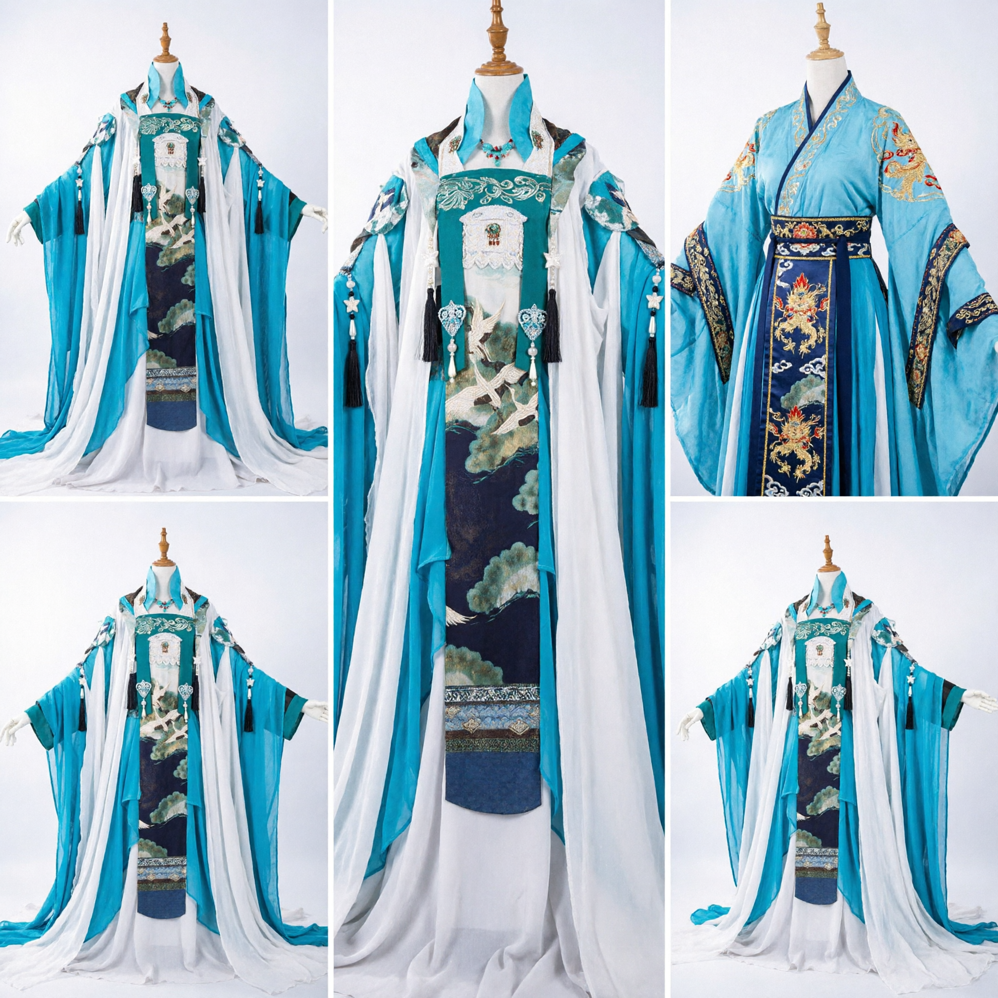Exquisites blaugrünes traditionelles chinesisches Hanfu, Tang-Dynastie antikes Feengöttinnenkostüm für Frauen, Cosplay-Aufführung - Asian Costume