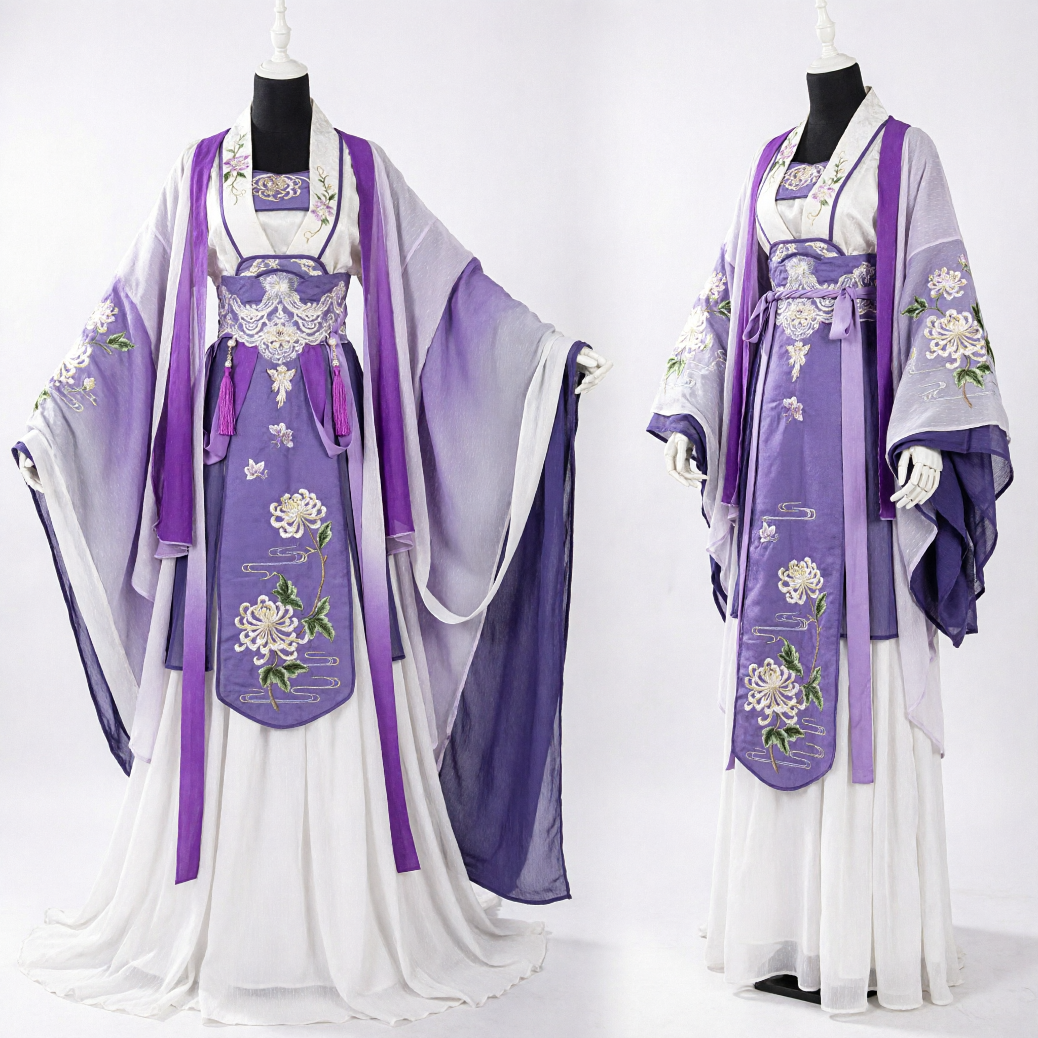 Elegantes lila verlaufendes Feen-Hanfu, traditionelles chinesisches antikes Kostüm mit Blumenstickerei für Frauen, Cosplay - Asian Costume