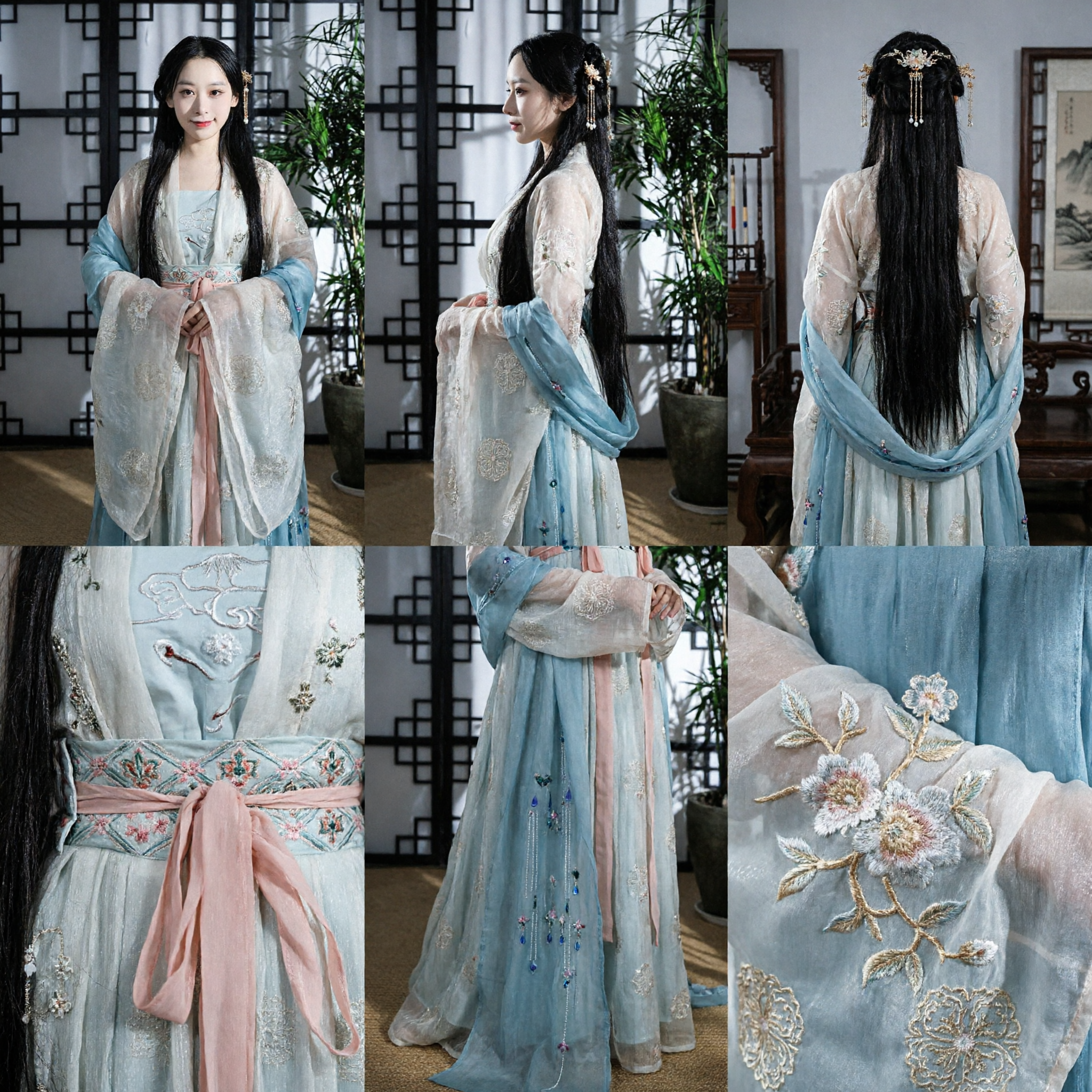 Hanfu chinois élégant, costume ancien traditionnel, robe de fée bleue brodée, longue robe pour femmes pour la photographie - Asian Costume