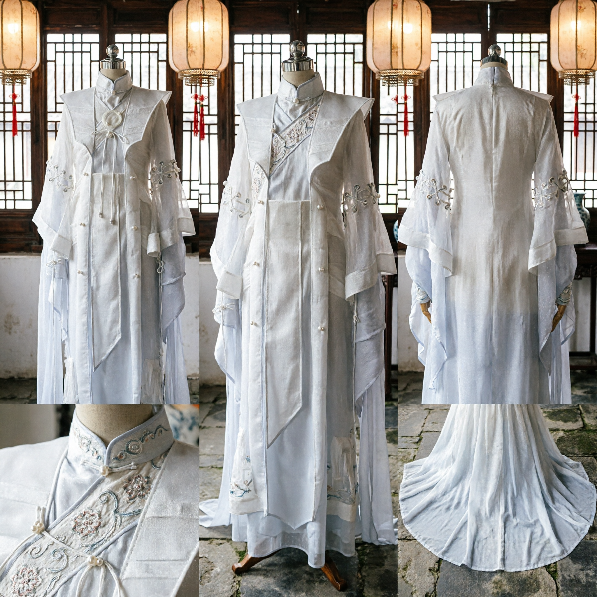 زي الهانفو الصيني التقليدي الأبيض زي شينشيا رداء العالم الخالد الووشيا لأداء التنكر - Asian Costume