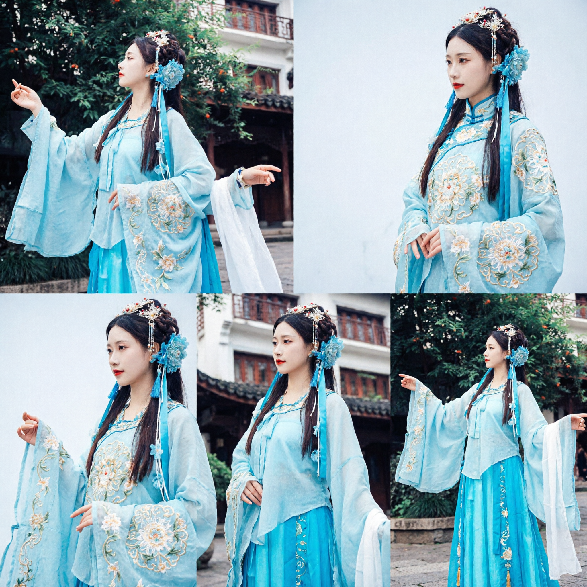 Elegante Abito da Fata Hanfu Tradizionale Cinese Blu Costume Antico per Donne per Performance e Cosplay - Asian Costume