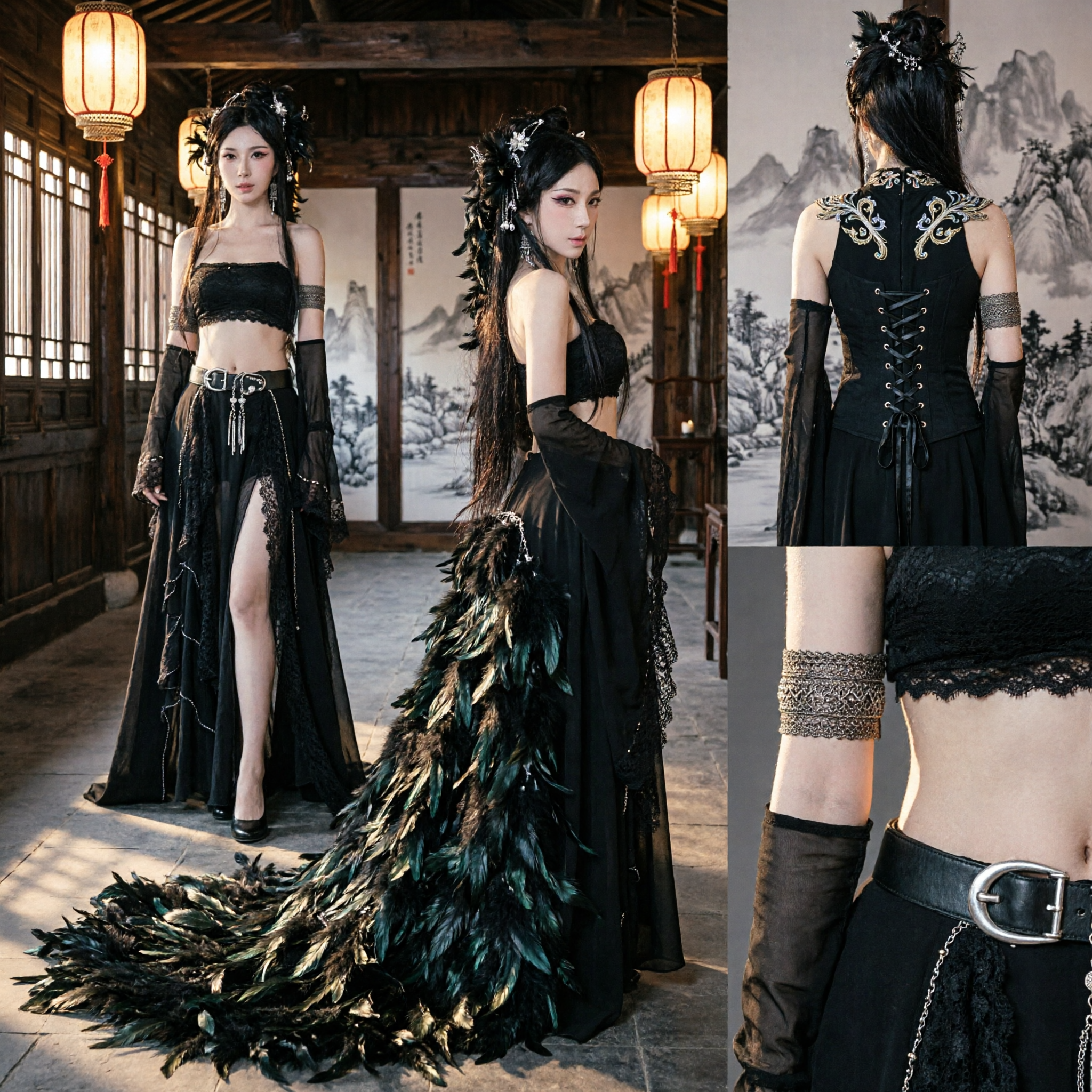 Elegant Black Ancient Chinese Fantasy Costume for Women Cosplay Stage Performance Dress - Asian Costume