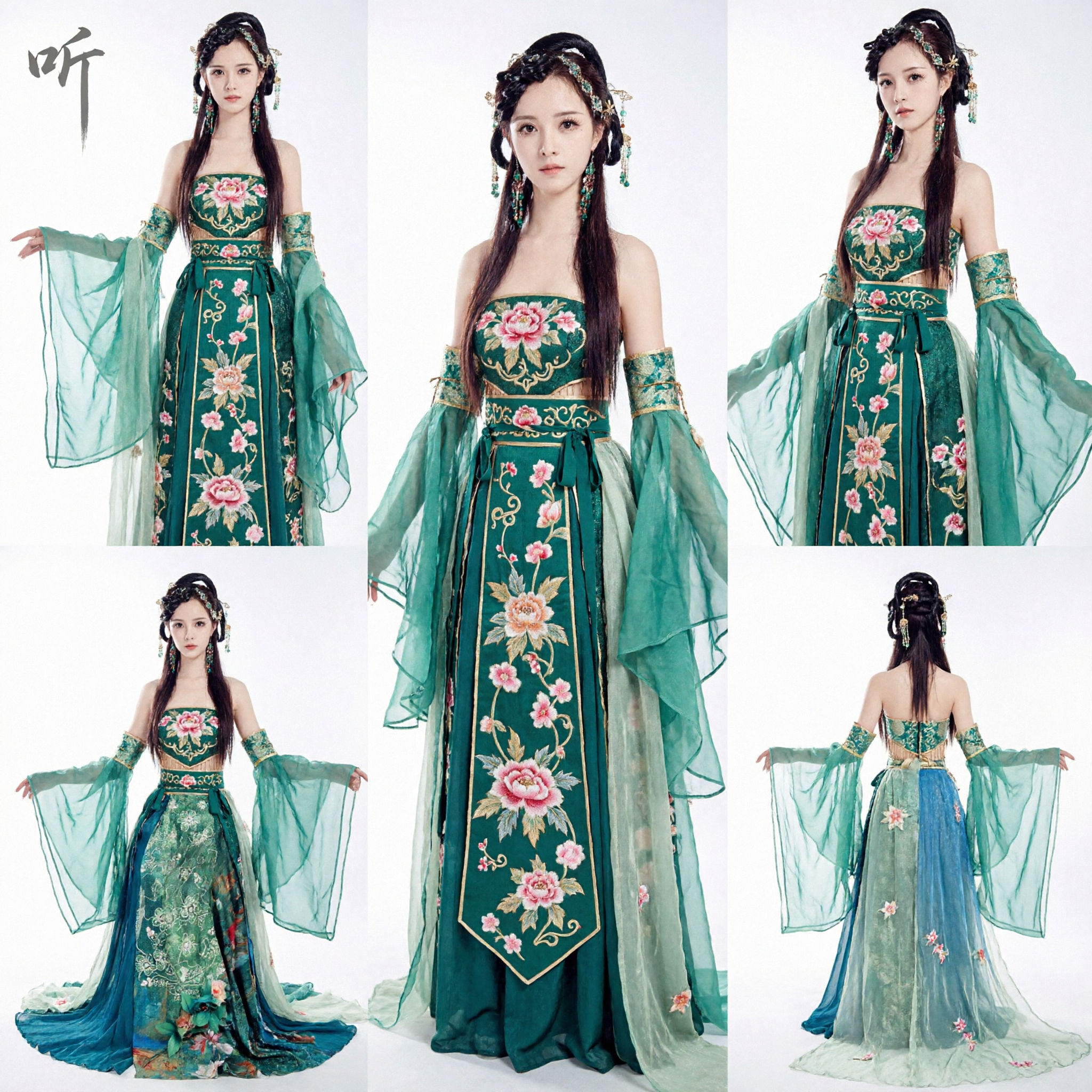 Элегантное зеленое вышитое древнее китайское платье ханьфу в стиле феи для женщин, косплея, фотосъемки и сценических выступлений - Asian Costume