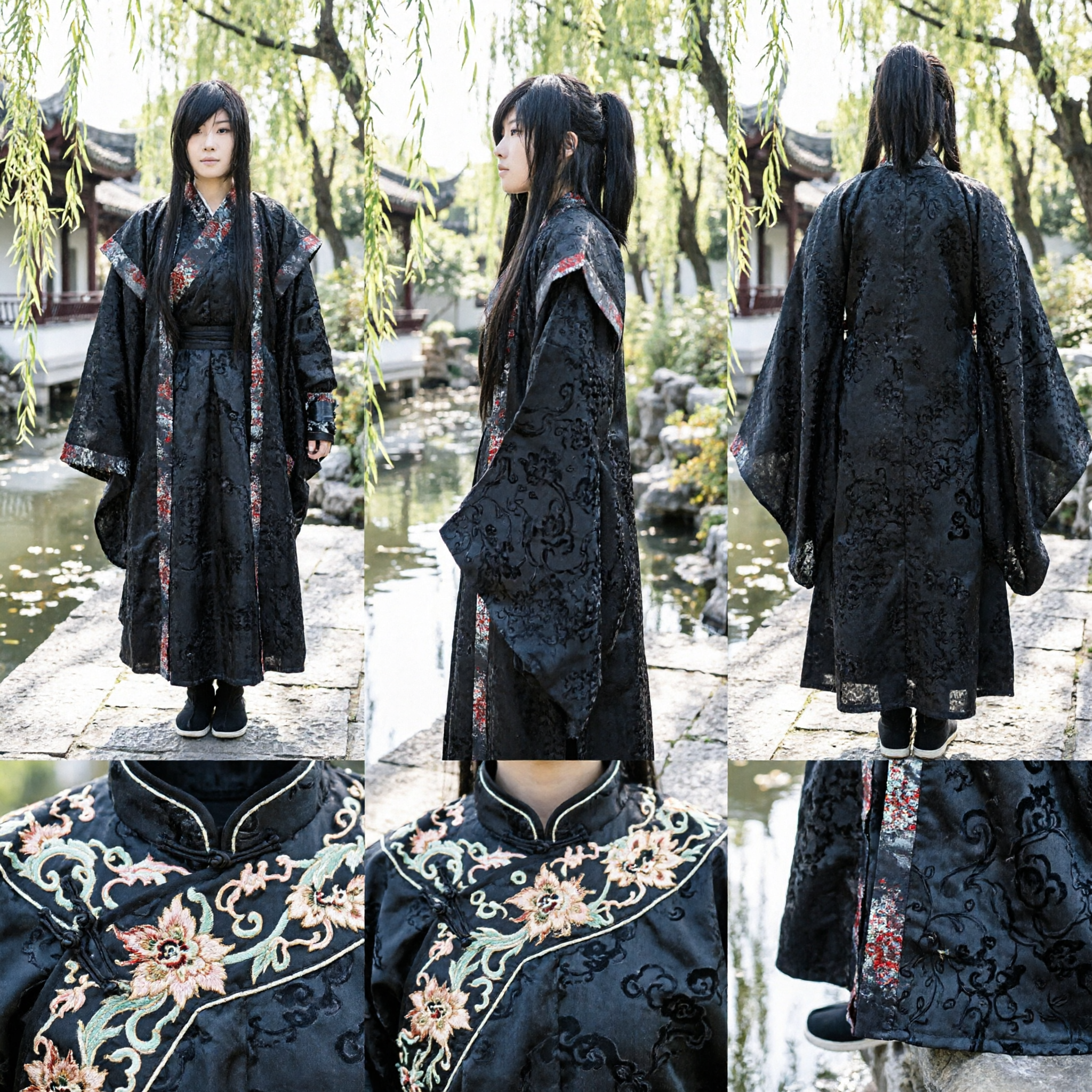Robe Hanfu Nero Tradizionale Cinese Costume da Spadaccino Wuxia Antico per Uomini per Cosplay e Performance sul Palco - Asian Costume