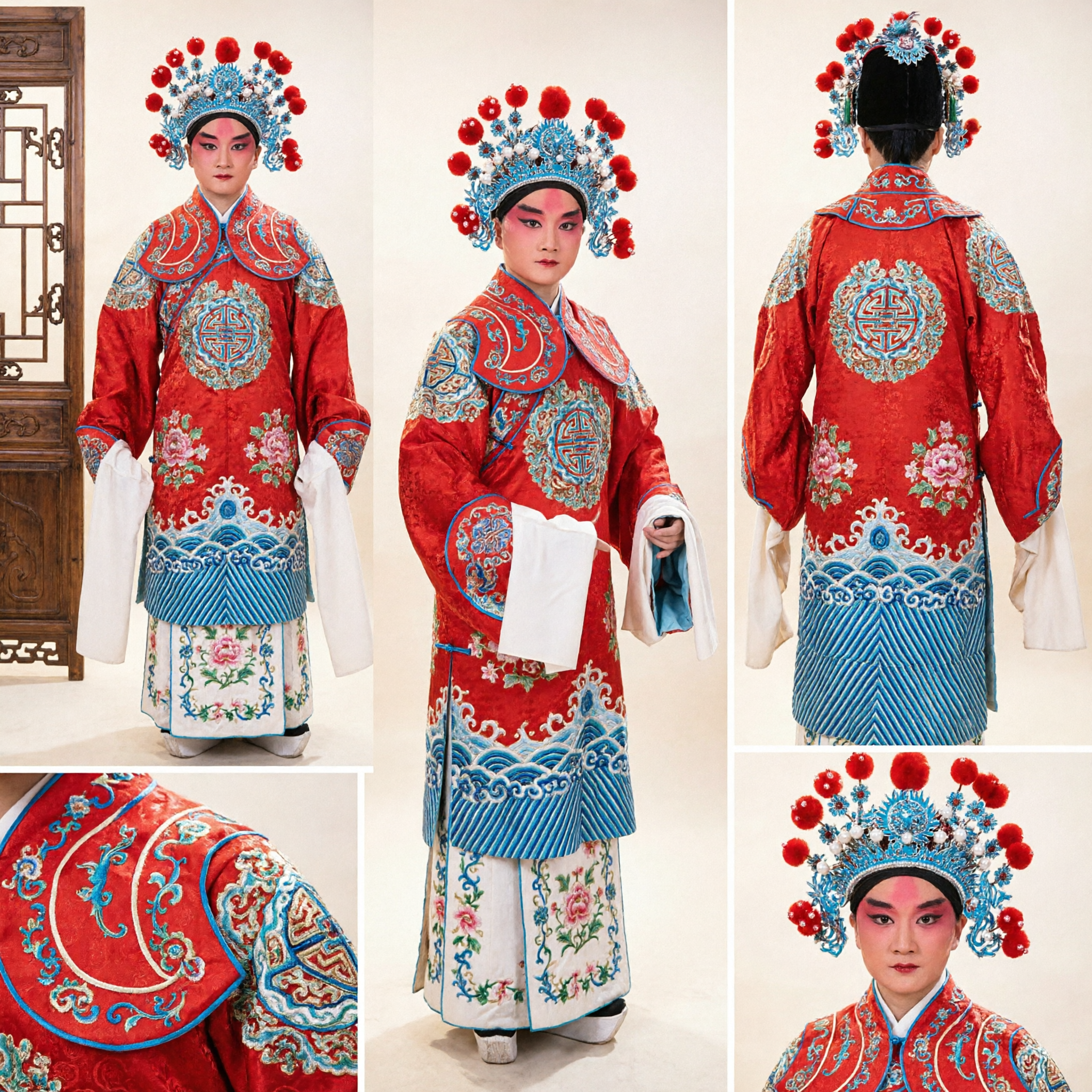 Traditional Chinese Peking Opera Costume Red Dragon Embroidery Male Warrior General Robe for Stage Performance - Asian Costume