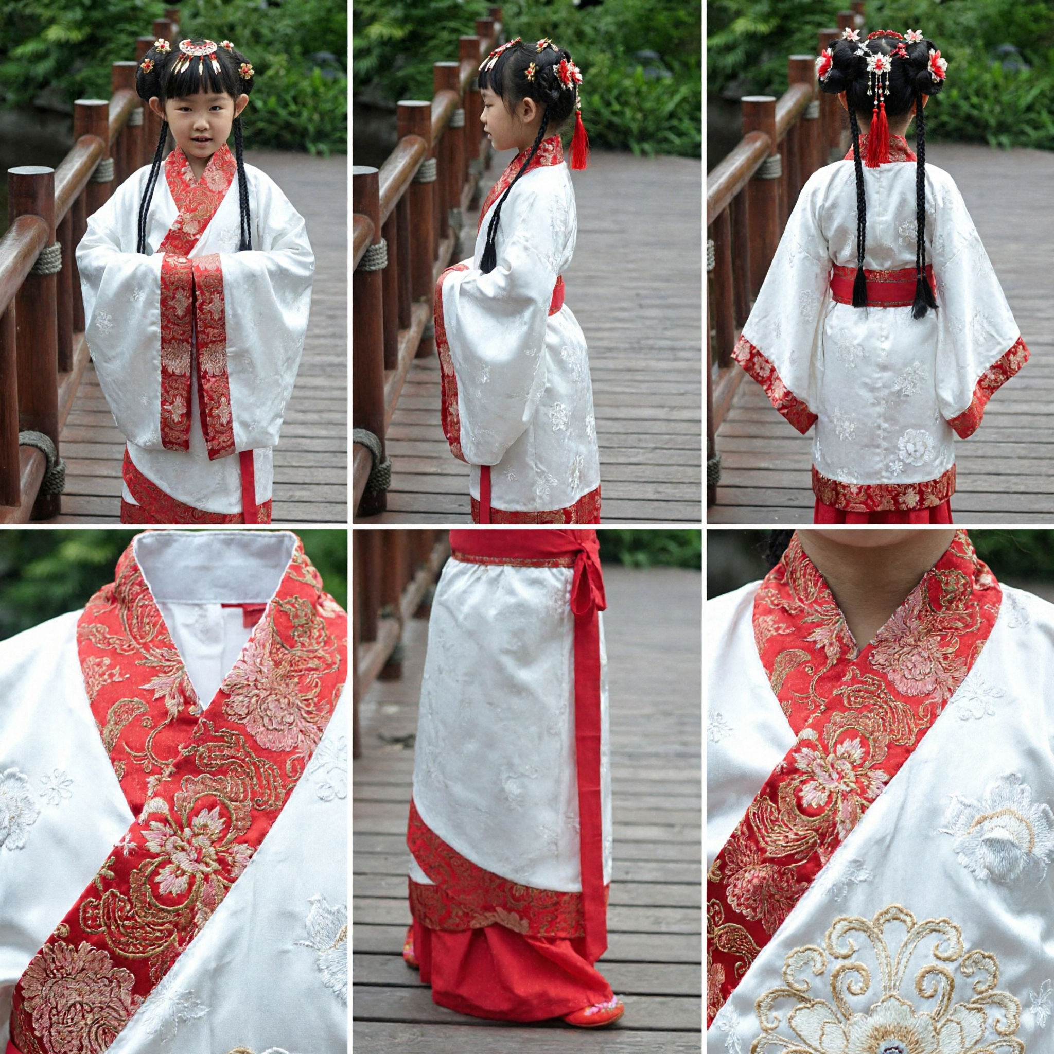 Robe Hanfu traditionnelle chinoise pour enfants, costume ancien blanc et rouge pour filles pour spectacle et photographie - Asian Costume