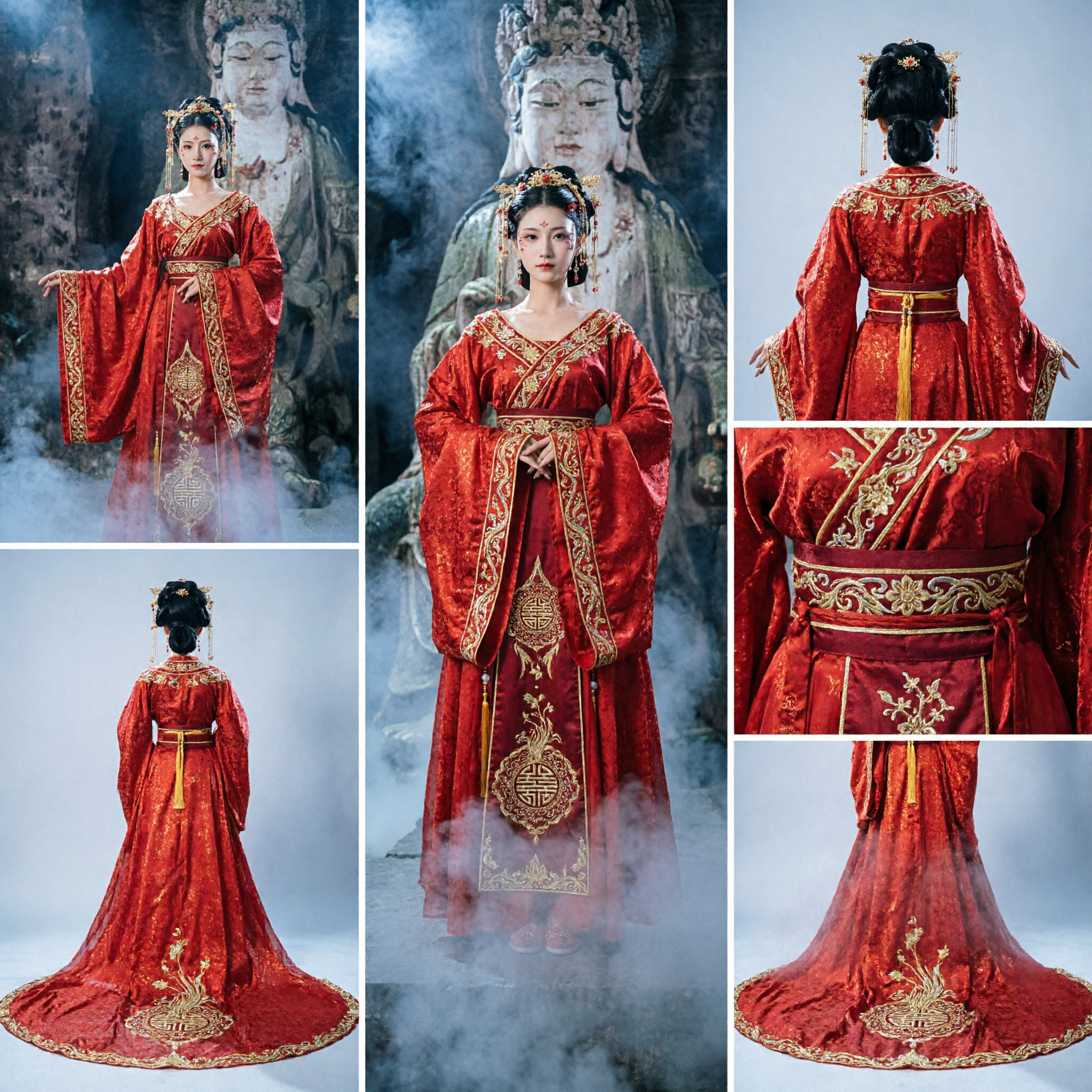 Elegante Traje Tradicional Chino Hanfu Rojo, Vestido Largo de Princesa Hada Antigua con Cola para Actuaciones de Mujeres - Asian Costume