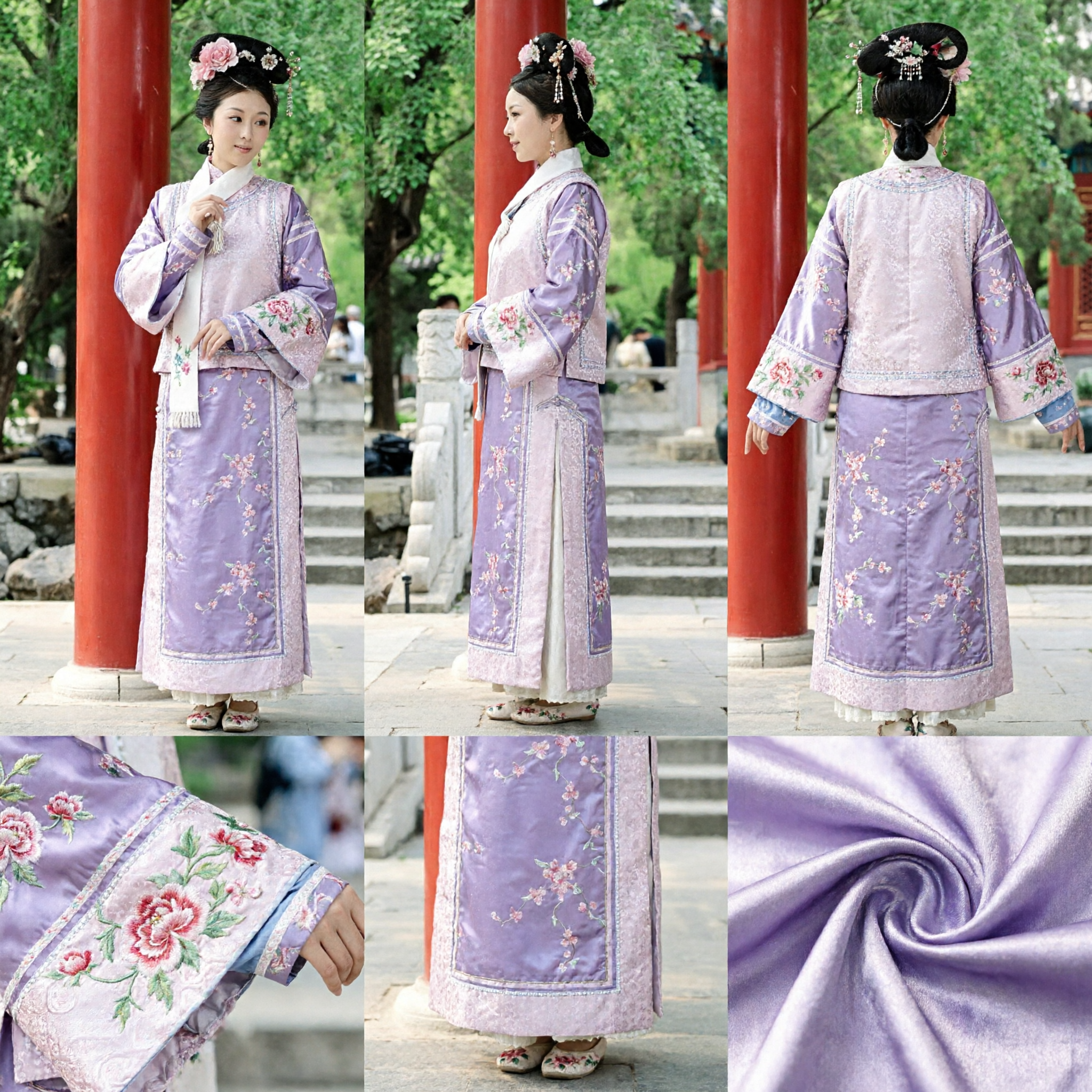 Traje Tradicional Chinês da Dinastia Qing para Princesa, Vestido Antigo para Senhora Manchu Roxo com Bordado Floral para Performance Feminina - Asian Costume