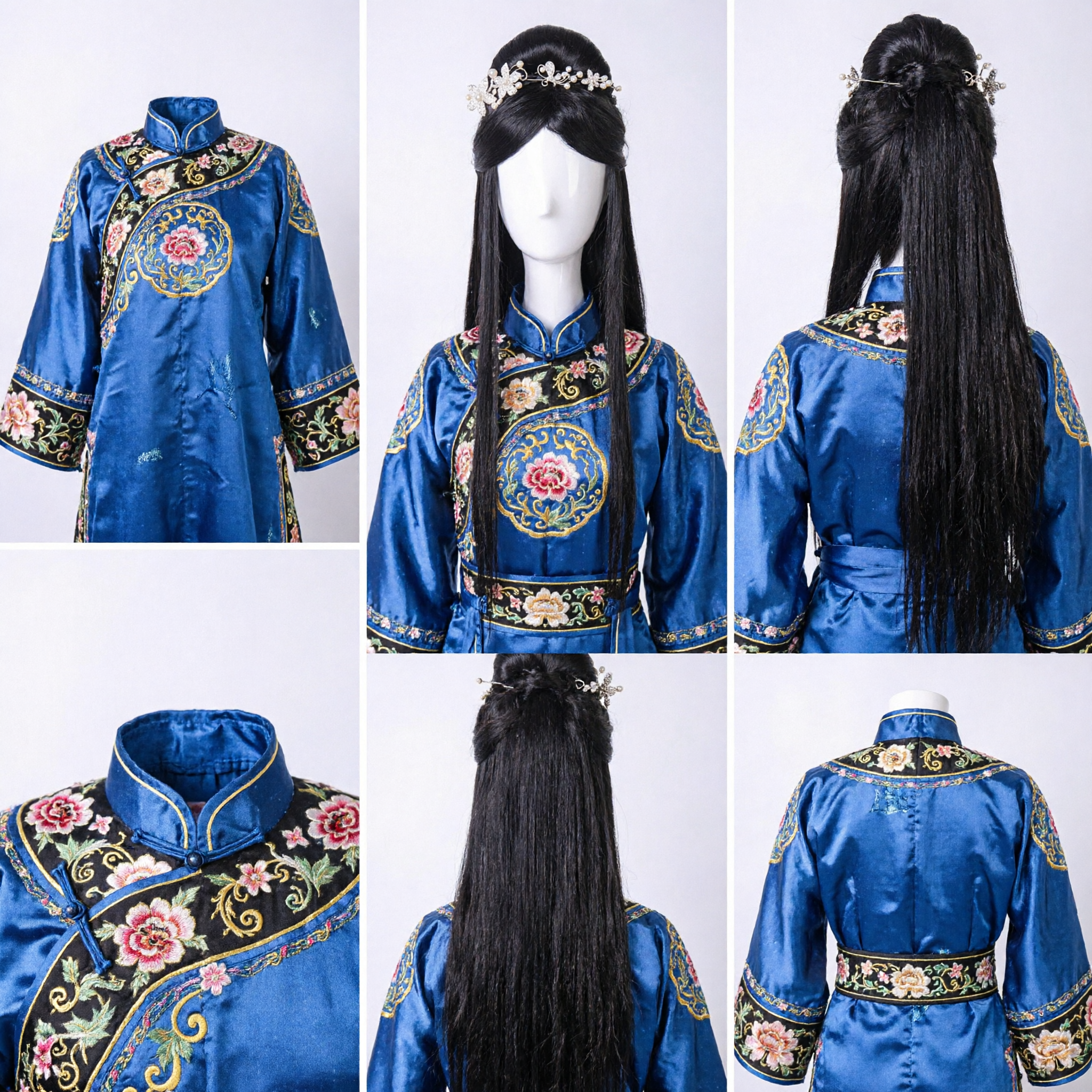 Accesorios para el Cabello Hanfu Tradicional Chino, Tocado de Princesa Antiguo con Perlas, Rhinestones y Flores para Boda y Cosplay - Asian Costume