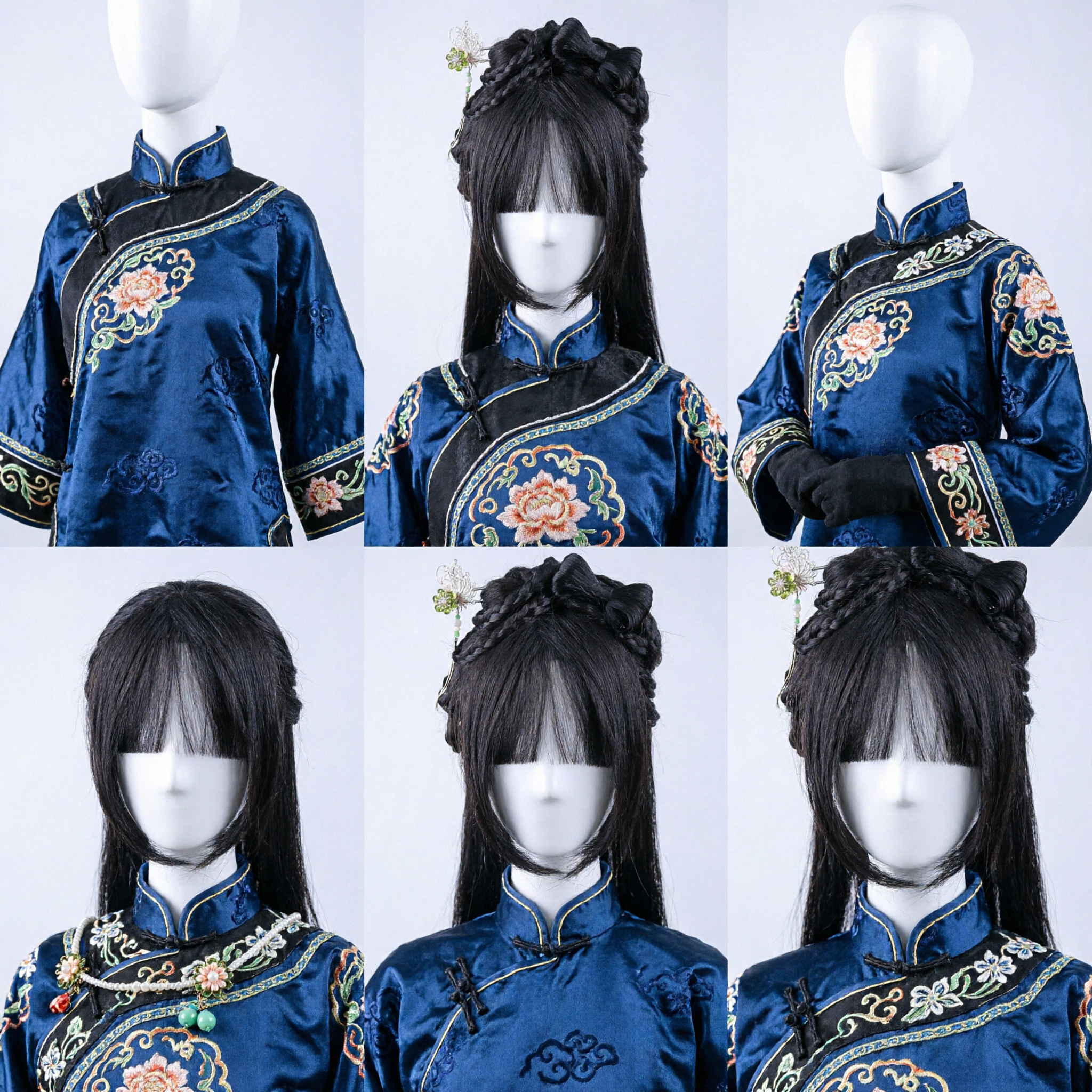 Parrucca Antica Cinese Hanfu Capelli Neri Lunghi Acconciatura Intrecciata con Fermaglio Accessorio Capelli Tradizionale per Cosplay Donne - Asian Costume