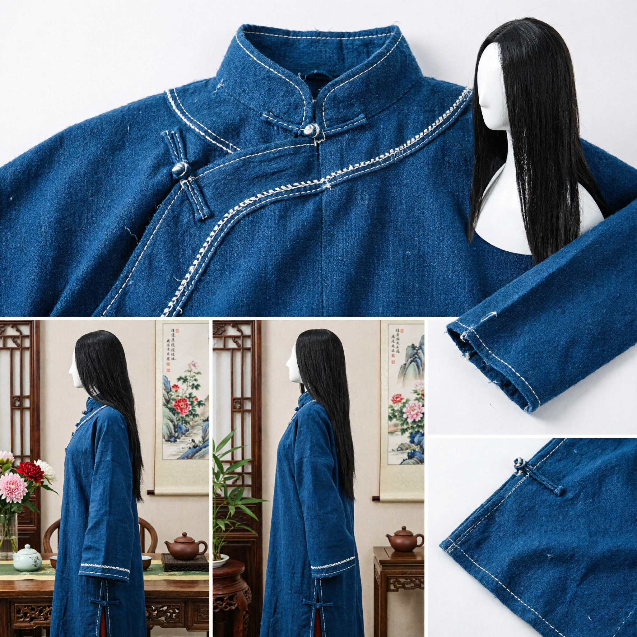 Peruca Tradicional Chinesa Antiga de Cabelo Liso Longo Preto para Cosplay Hanfu Traje de Drama Histórico - Asian Costume