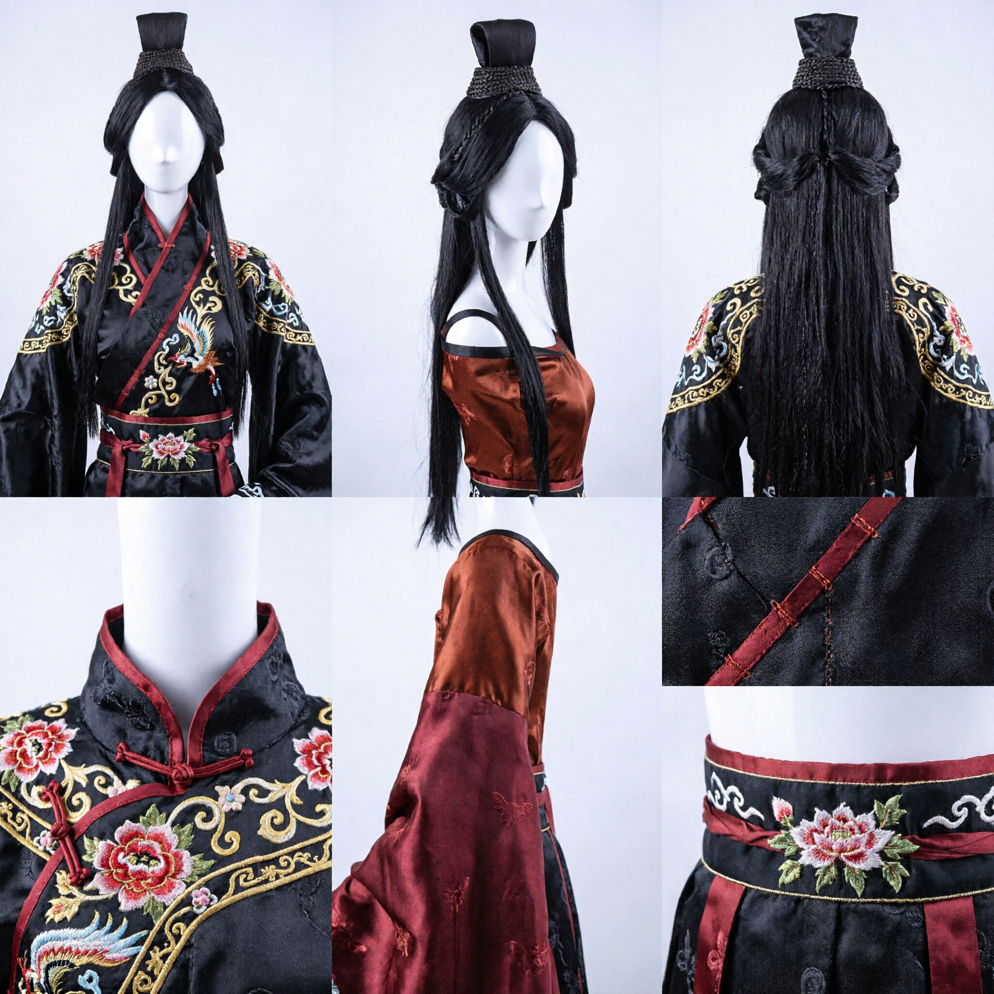 Peruca Masculina Chinesa Antiga Acessório Capilar Tradicional Preto para Cosplay Hanfu Acessórios de Traje de Drama Histórico - Asian Costume