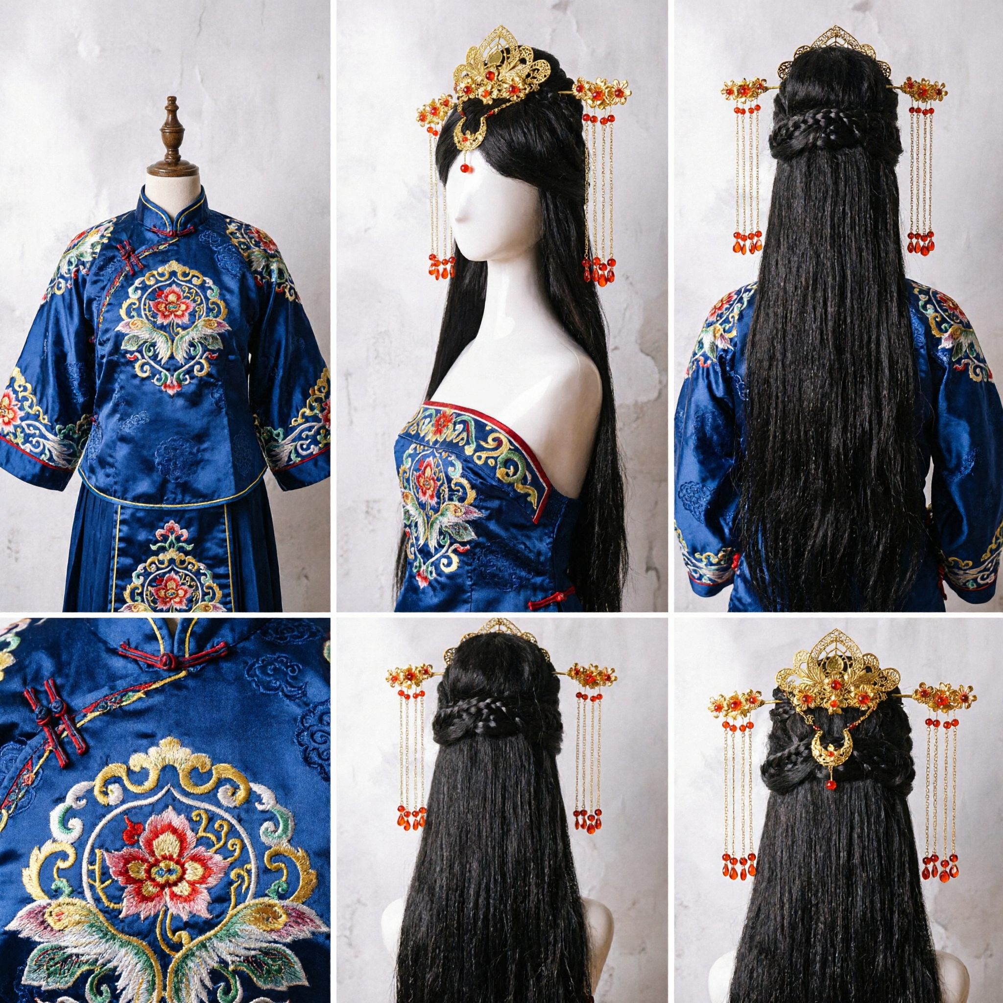 Diadema Hanfu Tradicional Chinês Acessórios Capilares Antigos de Princesa Hairpins Dourados com Contas Vermelhas para Casamento Cosplay Performance - Asian Costume