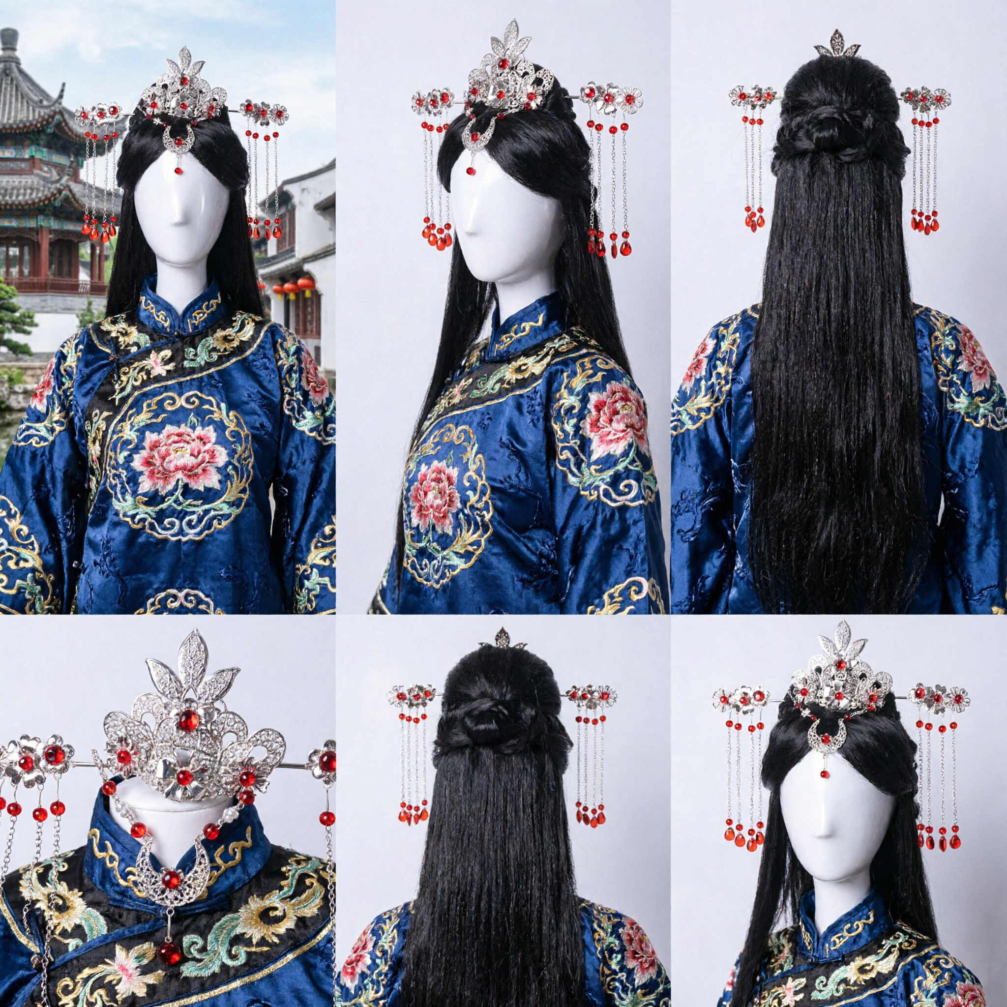 Exquisitos Accesorios para el Cabello de Corona de Fénix Plateada en Estilo Chino Antiguo, Tocado con Gemas Rojas para Novia Hanfu y Cosplay - Asian Costume