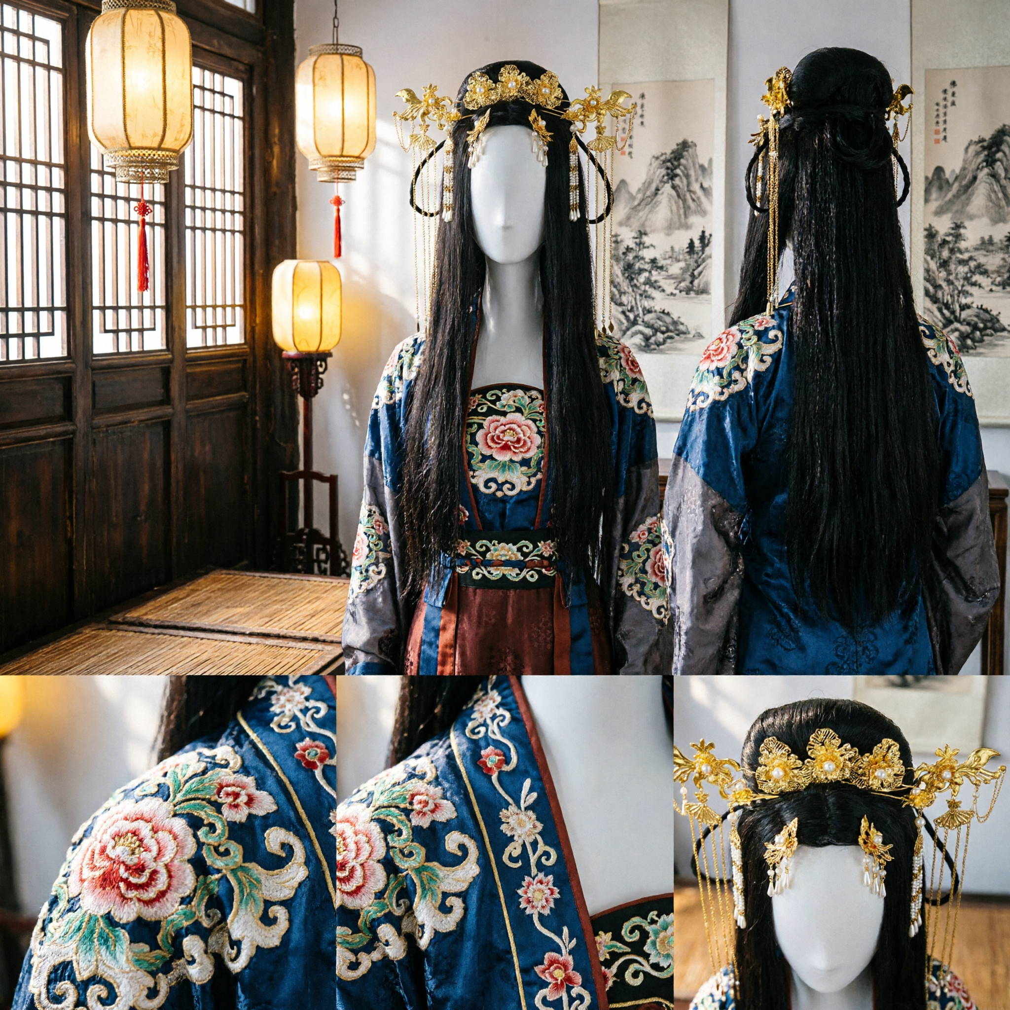 중국 고대 한푸 헤어 액세서리 금색 봉황 관 머리장식 진주 술 웨딩 코스프레용 - Asian Costume