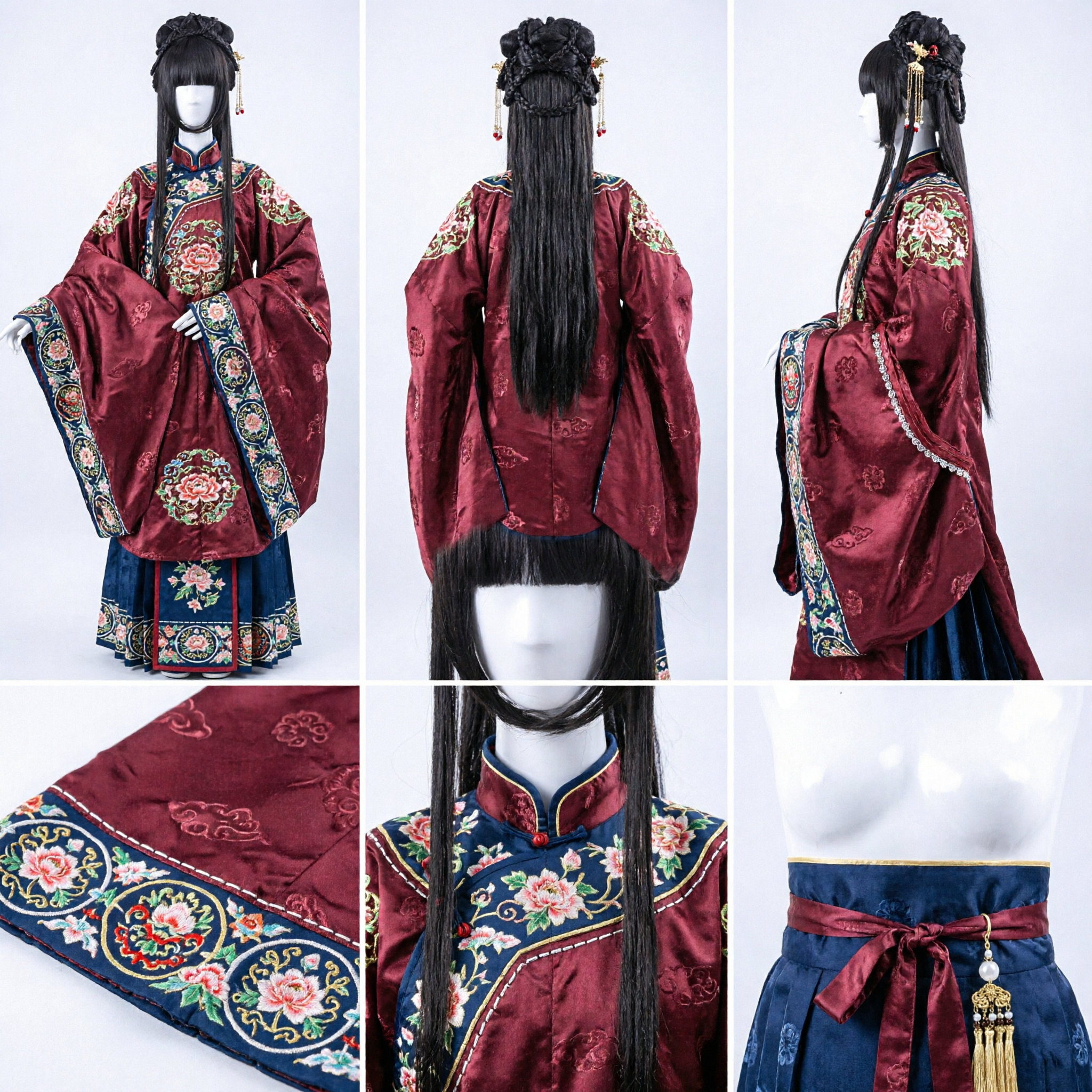 Starożytna peruka chińskiej księżniczki czarna spleciona ozdoba głowy Hanfu kostium cosplay fryzura dla kobiet i dziewcząt - Asian Costume