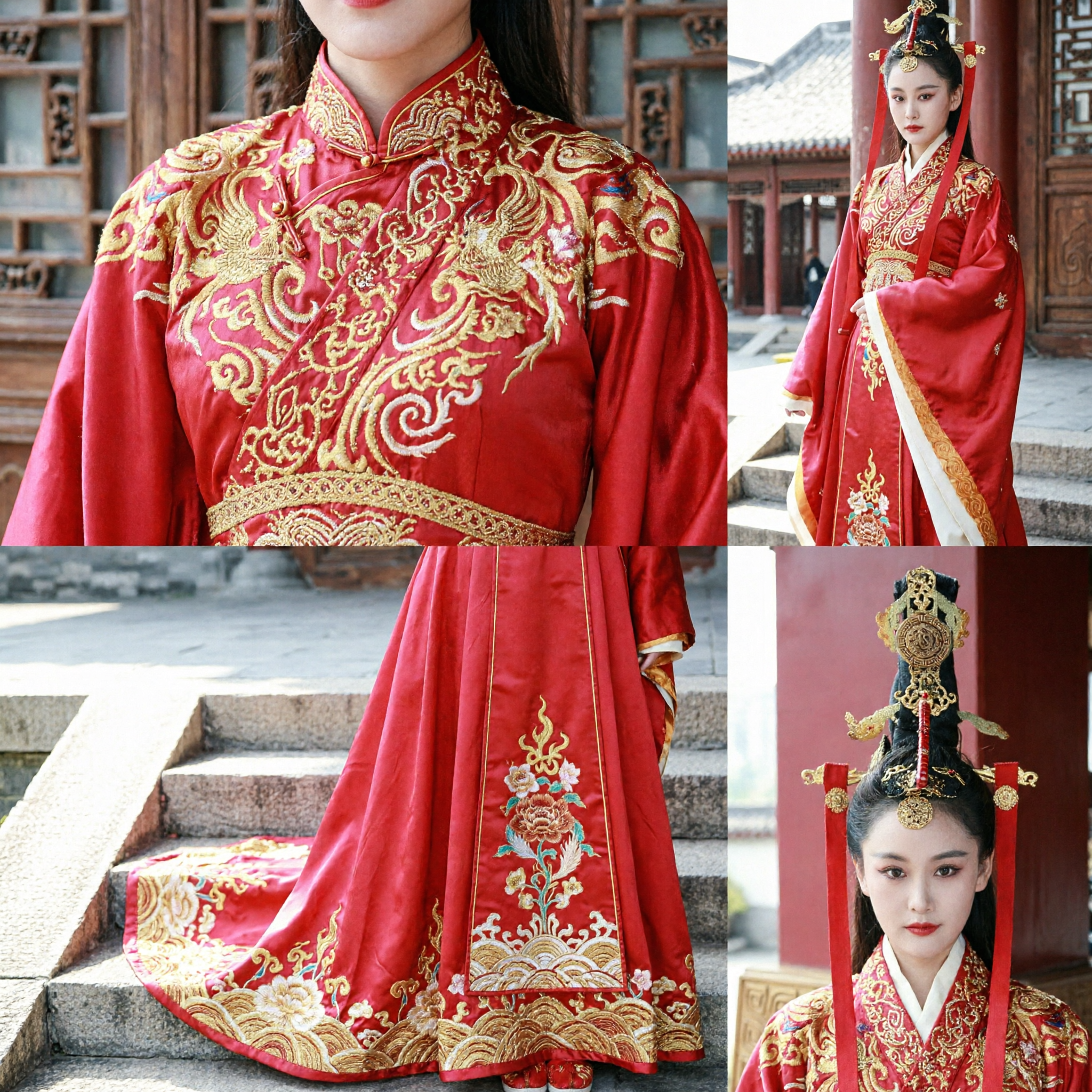 Ancient Chinese Red Hanfu Costume Traditional Imperial Empress Dress with Gold Embroidery for Women Wedding - Asian Costume