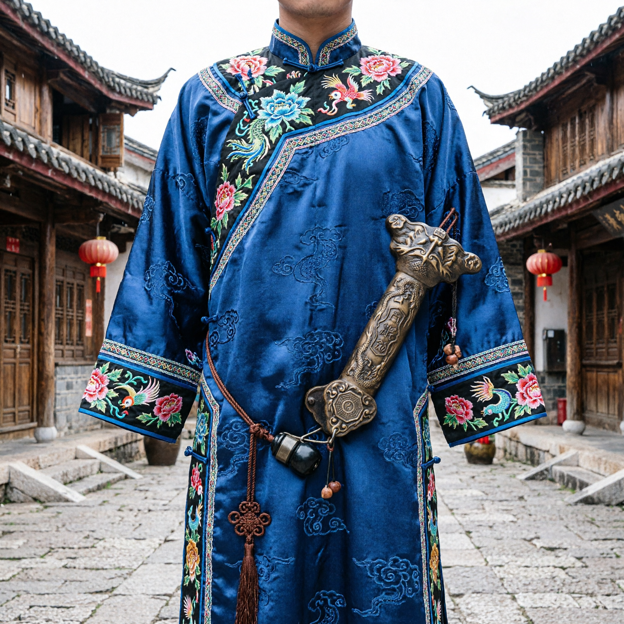 Spada Farfalla Tradizionale Cinese con Impugnatura Drago Bronzo Prop per Arma Arti Marziali Kung Fu per Uomo - Asian Costume