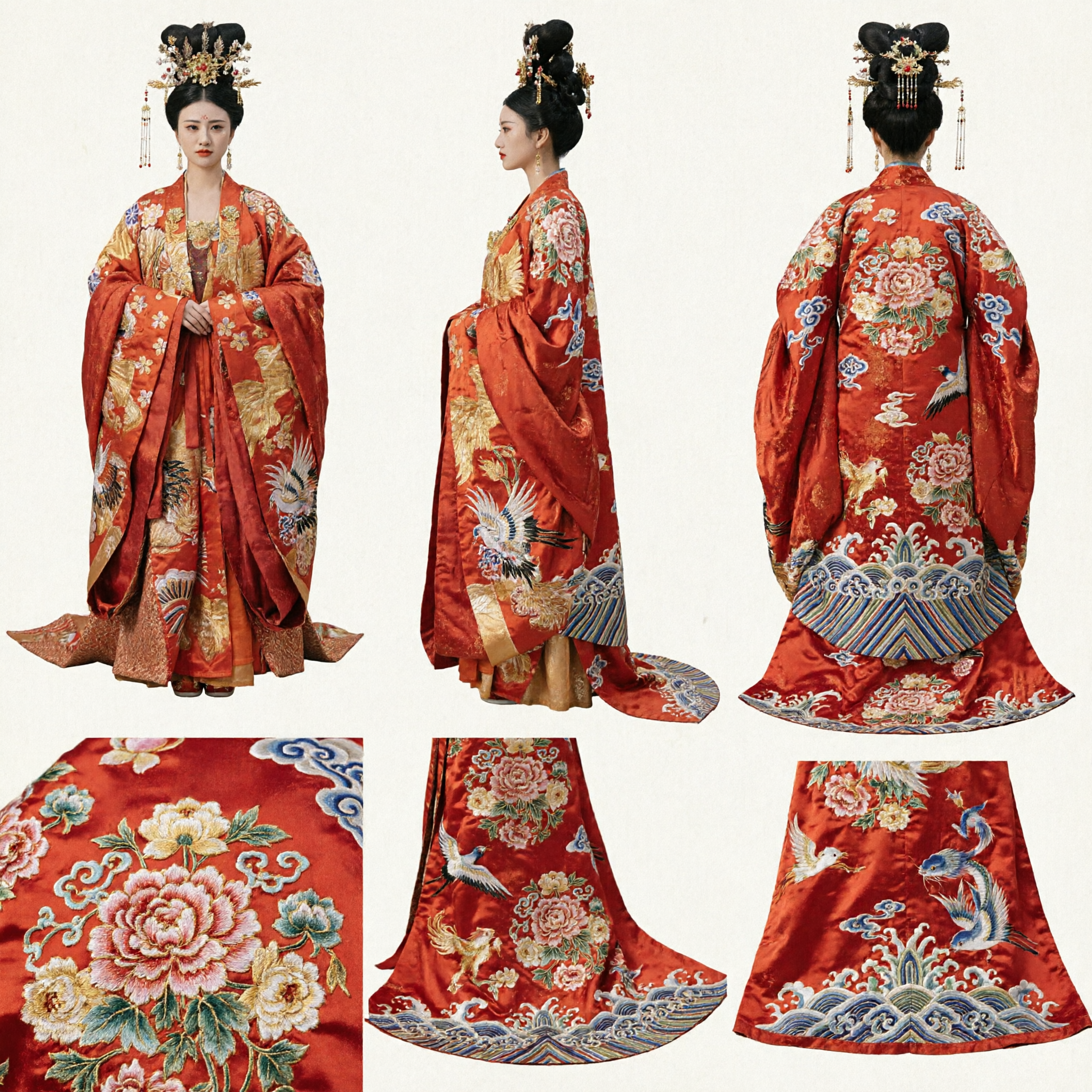 Robe Hanfu de la Dynastie Tang Ancienne, Brodée de Rouge, Costume Traditionnel de Princesse du Palais Impérial pour Femmes - Asian Costume