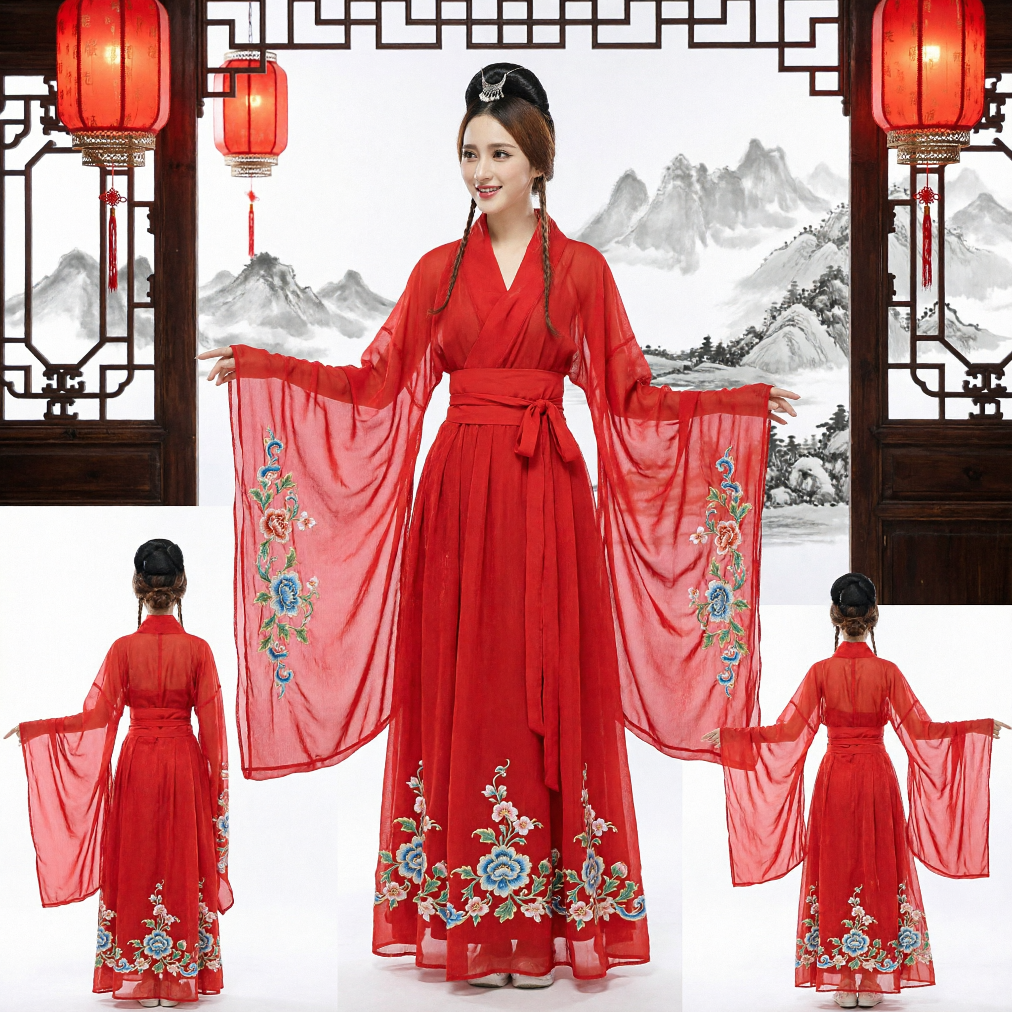 Costume Hanfu cinese antico rosso, abito tradizionale da dama di palazzo per donne per spettacoli e cosplay - Asian Costume