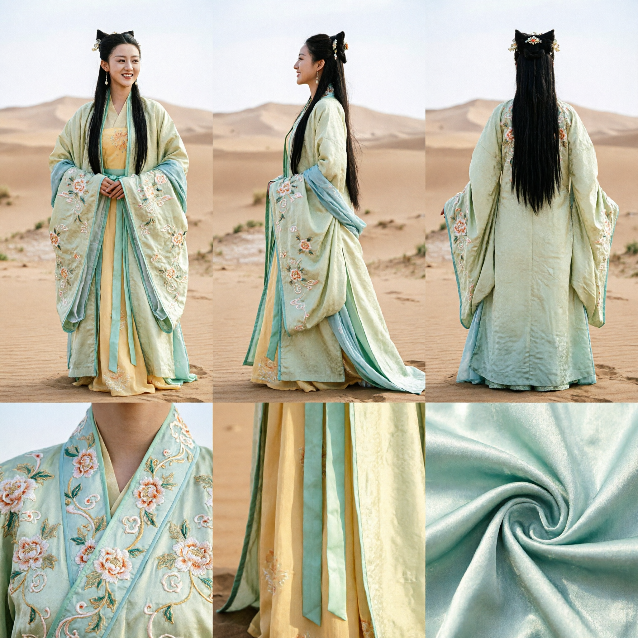 전통 중국 한푸 의상 고대 당나라 노란색 녹색 유군 드레스 여성 코스프레용 - Asian Costume