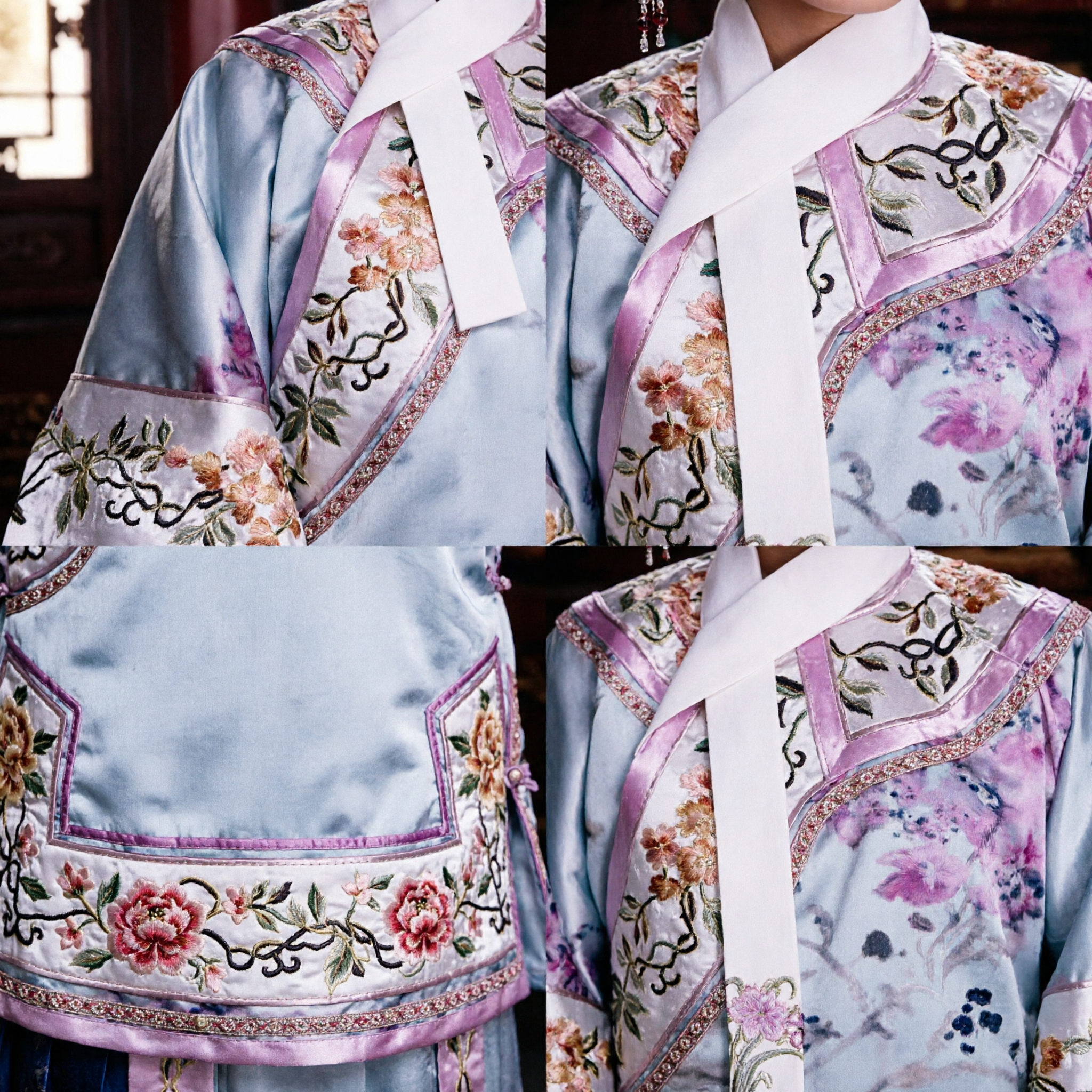 전통 중국 청나라 만주 공주 의상 자수 로브와 머리장식 세트 여성 코스프레용 - Asian Costume