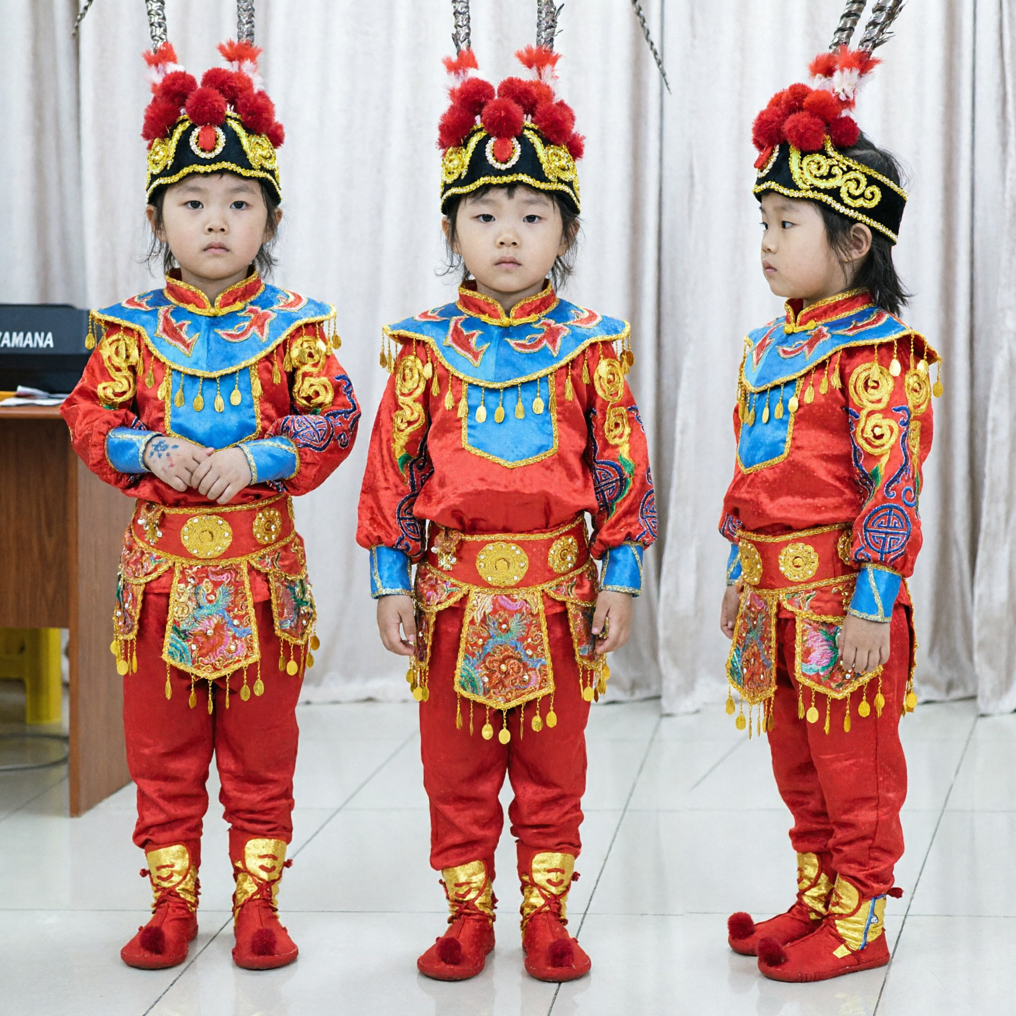 Kinder-Traditionelles Chinesisches Oper-Kostüm, Peking-Oper-General-Krieger-Outfit für Jungen, Bühnenaufführungs-Tanz-Halloween - Asian Costume