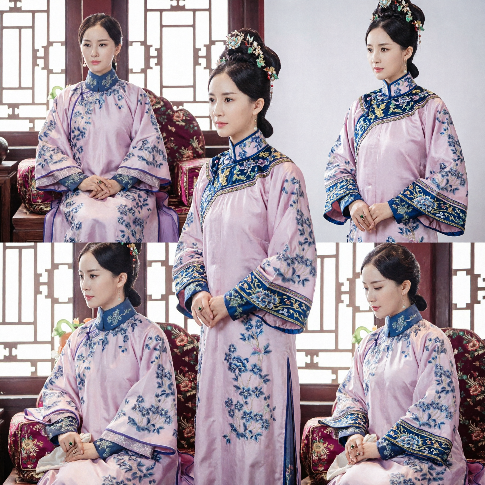 Costume da Principessa Manciù della Dinastia Qing Cinese Tradizionale Veste Rosa con Ricamo Floreale Blu per Cosplay Storico - Asian Costume