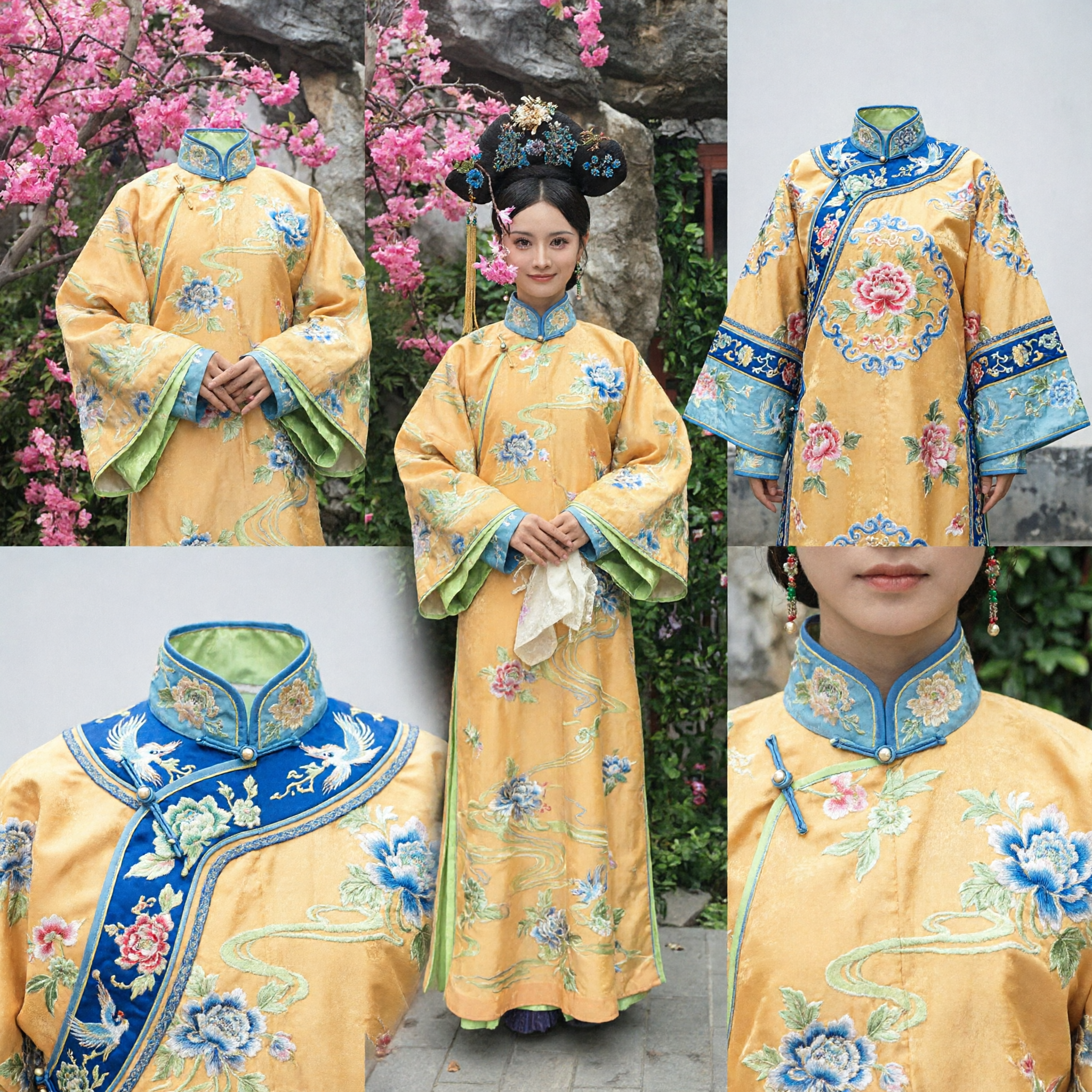 Traje Tradicional de Princesa Manchú de la Dinastía Qing China Túnica de Corte Amarilla Bordada para Mujeres Cosplay de Drama Histórico - Asian Costume