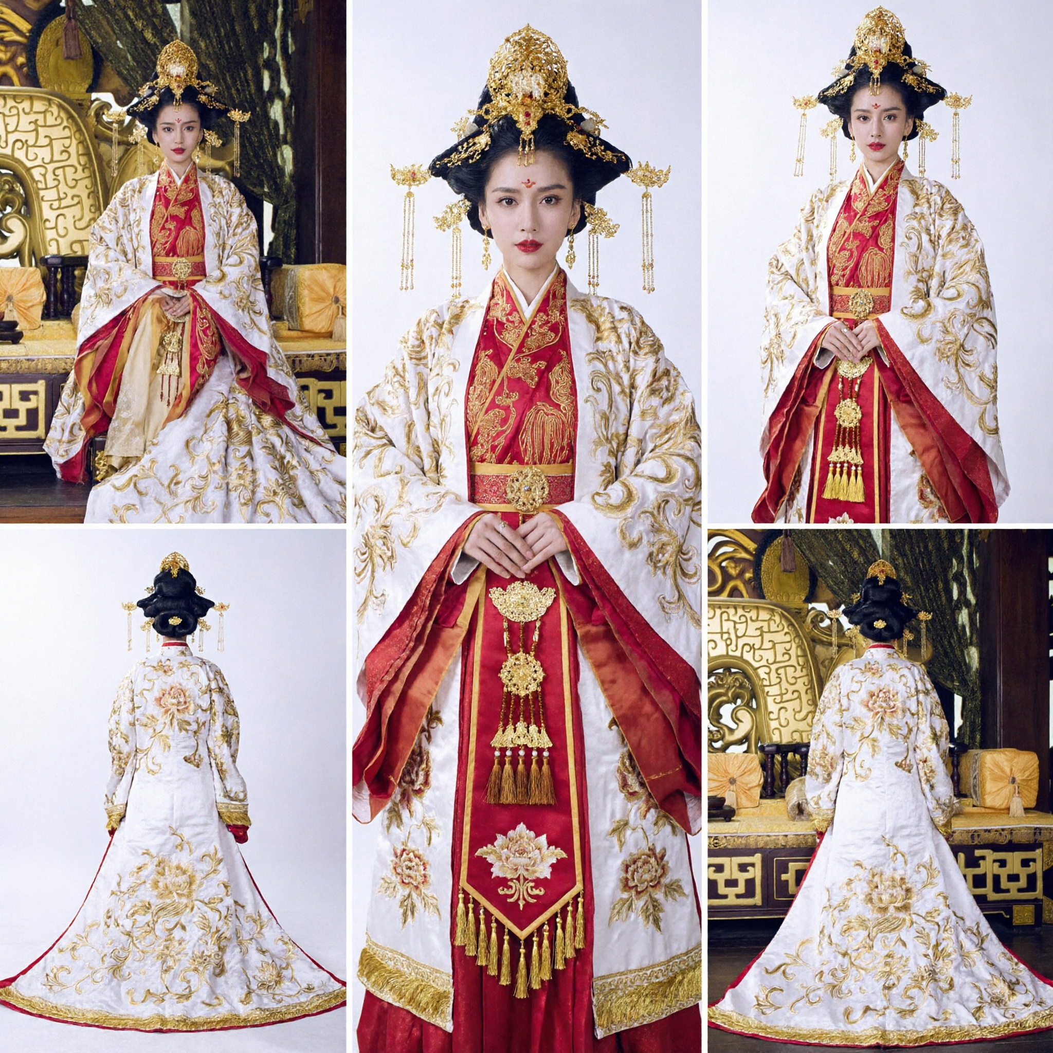 Traditional Chinese Palace Empress Hanfu Costume Women Ancient Royal Wedding Dress Gold Embroidery Robe - Asian Costume