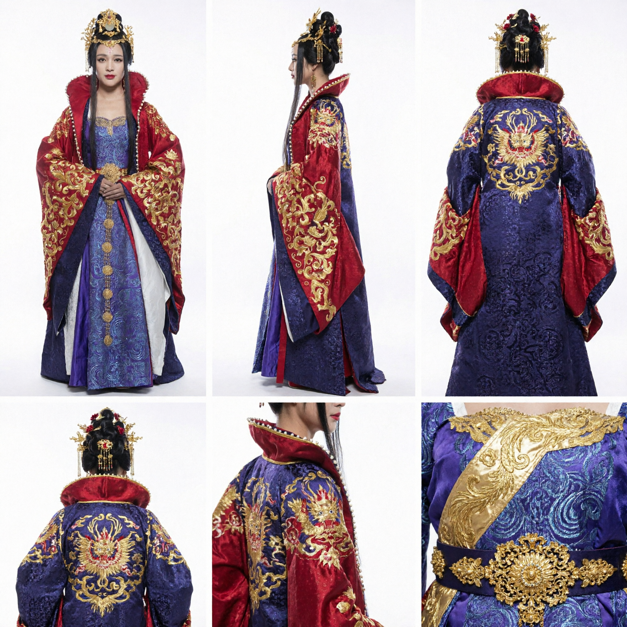 고대 중국 황후 의상 금색 자수 붉은 로브 전통 한푸 궁전 여왕 드레스 여성 코스프레용 - Asian Costume
