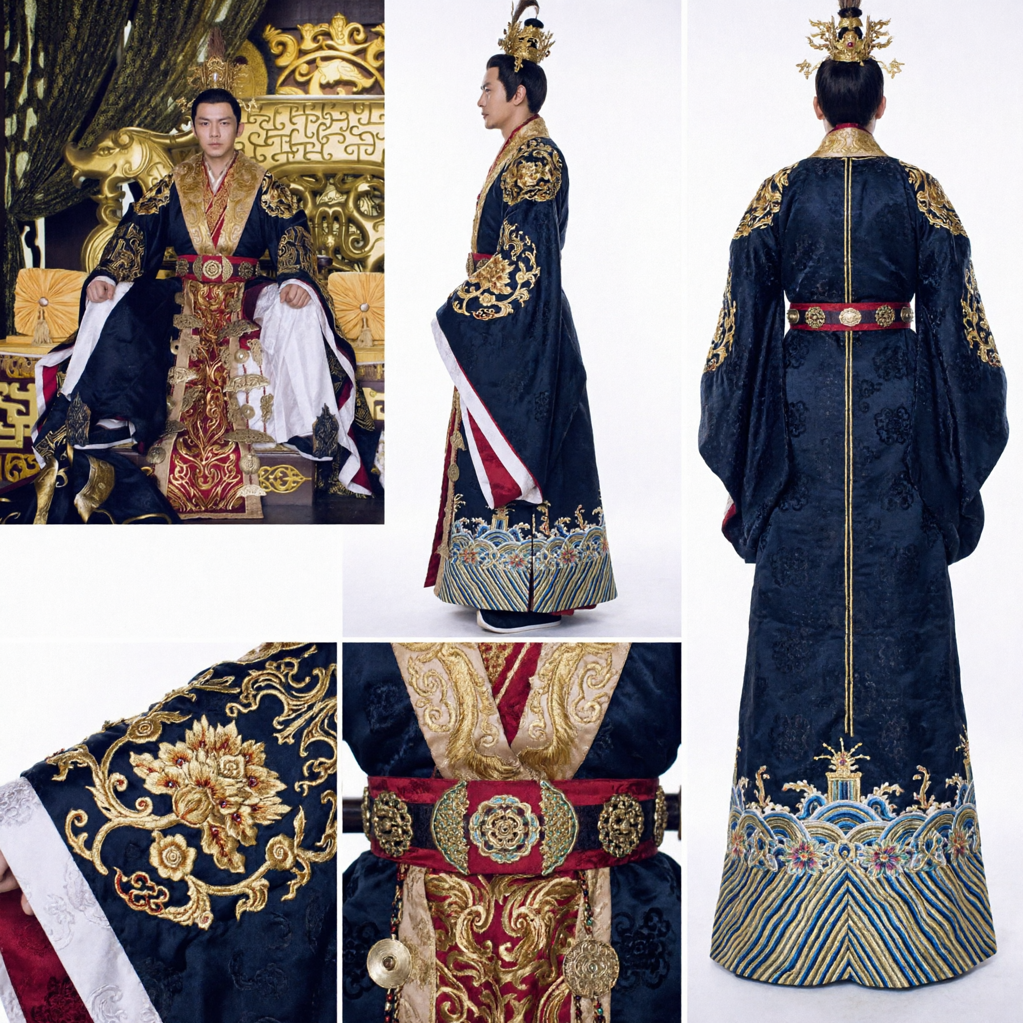 Ancient Chinese Emperor Costume Men Black Gold Dragon Robe Hanfu for Historical Cosplay - Asian Costume