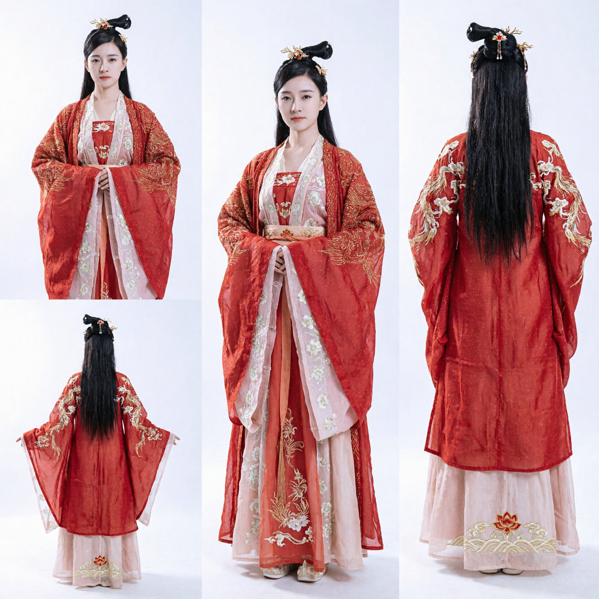 Traditionelles chinesisches Hanfu, Rot und Rosa besticktes antikes Prinzessinnen-Kostüm für Frauen-Cosplay und Auftritte - Asian Costume