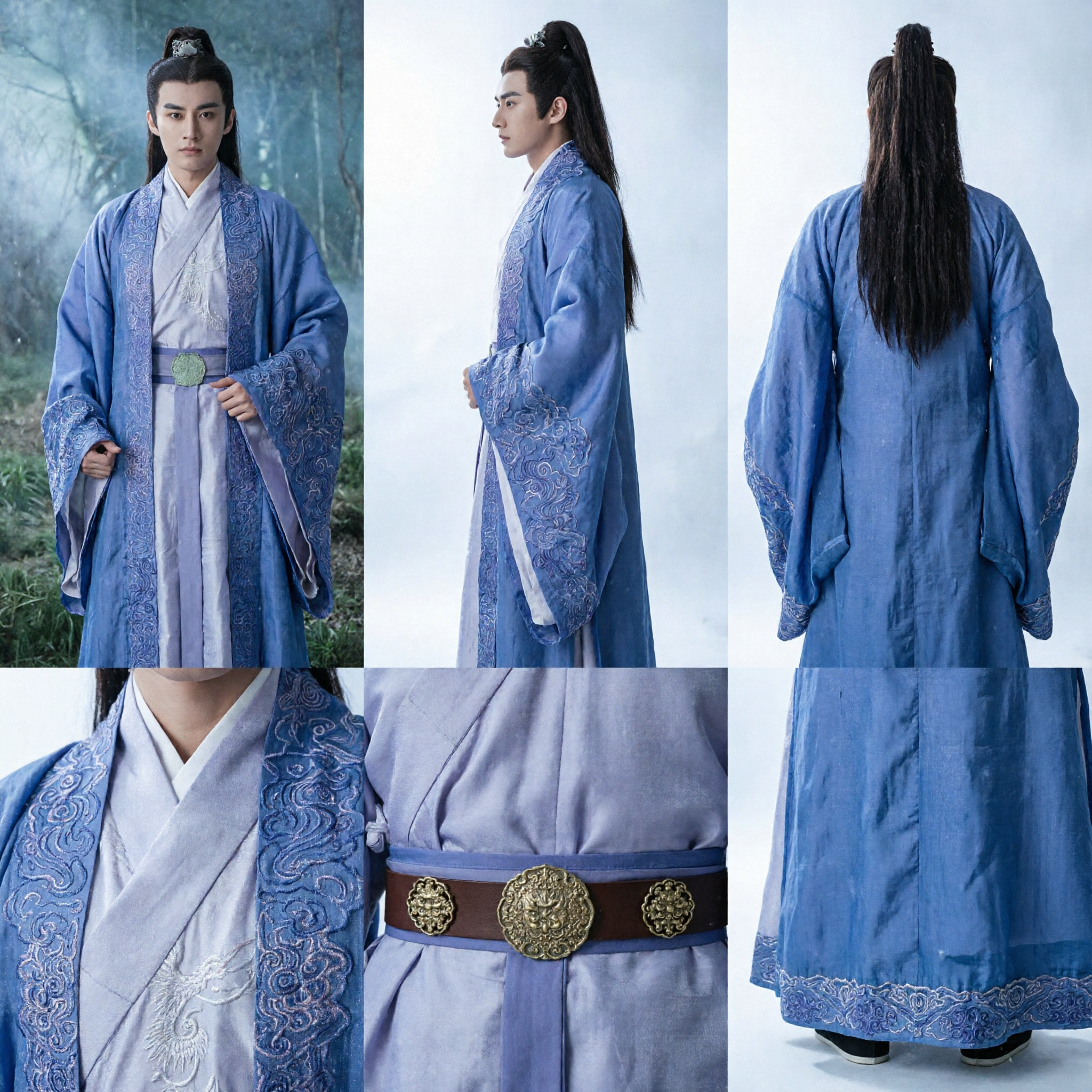 Costume traditionnel ancien chinois Hanfu bleu pour hommes, robe de chevalier Wuxia brodée pour cosplay et spectacle - Asian Costume