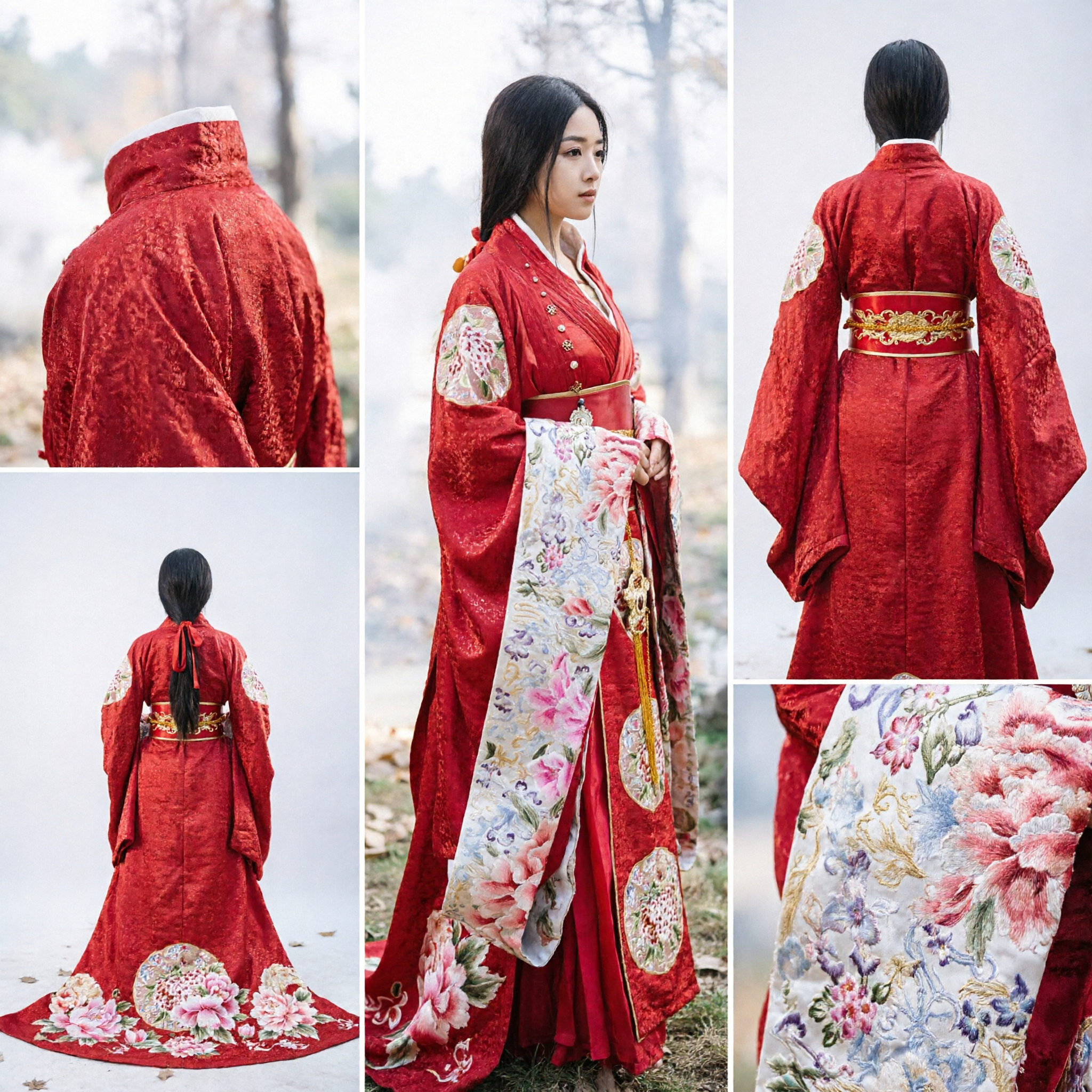 優雅な伝統的中国赤漢服 古代姫ドレス 刺繍ローブ 女性用 ウェディング・コスプレ - Asian Costume
