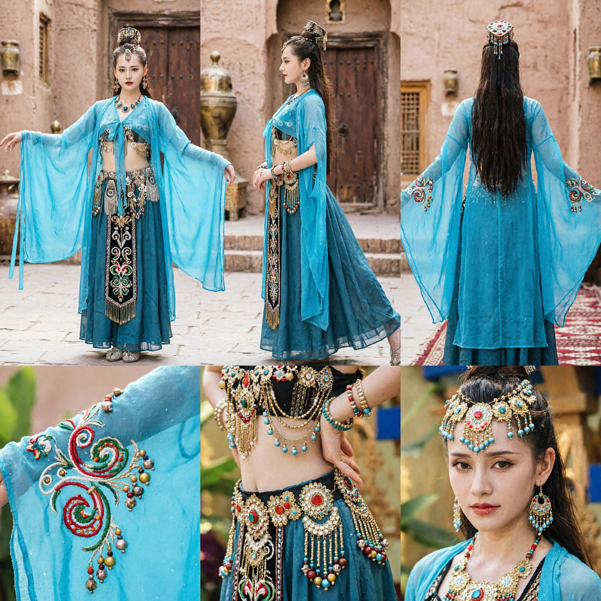 Antikes chinesisches blaues Feen-Kostüm Tang-Dynastie Prinzessin Hanfu Kleid für Frauen Traditioneller Tanzauftritt - Asian Costume