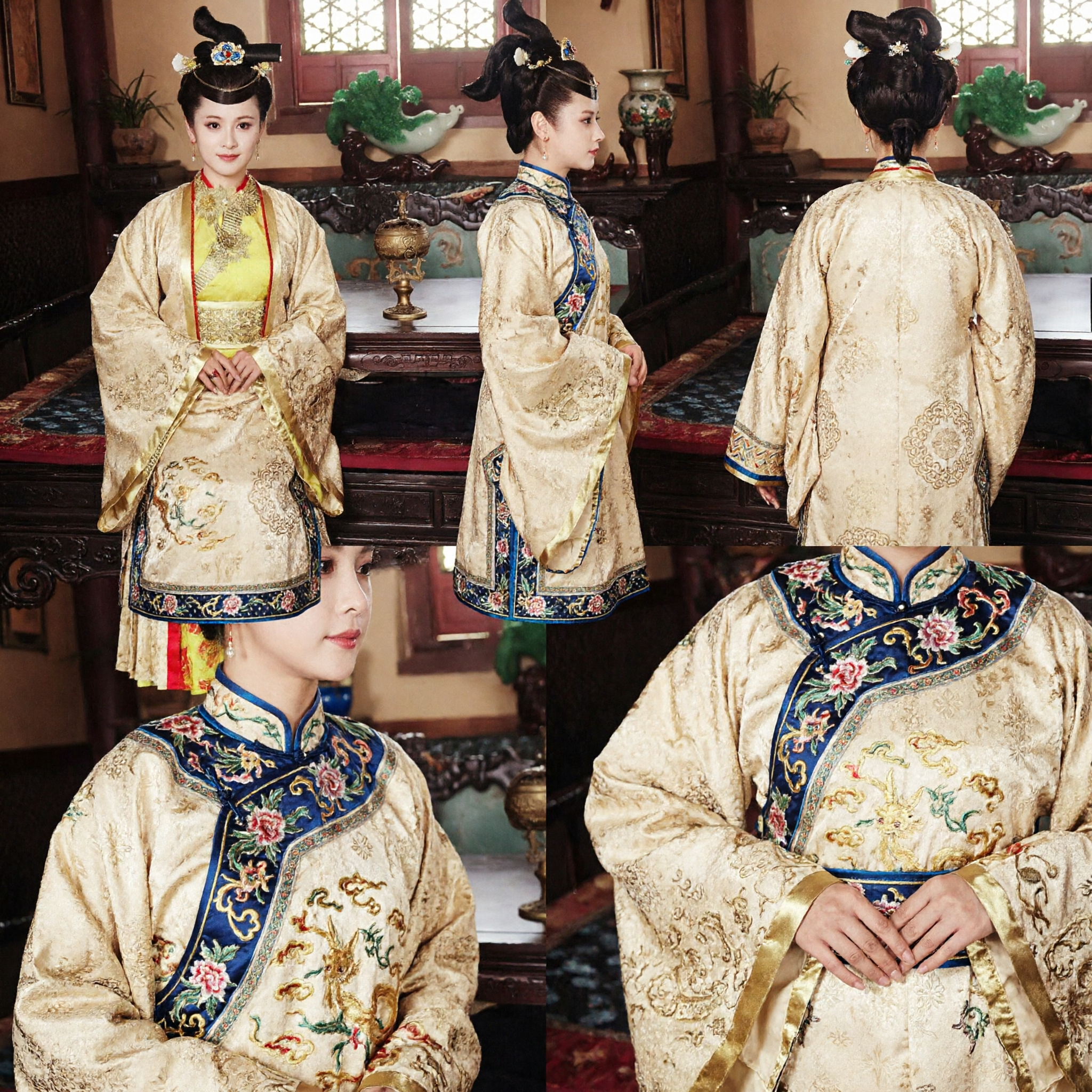 Traditional Chinese Tang Dynasty Palace Lady Costume Gold Brocade Hanfu Dress for Women Historical Cosplay - Asian Costume