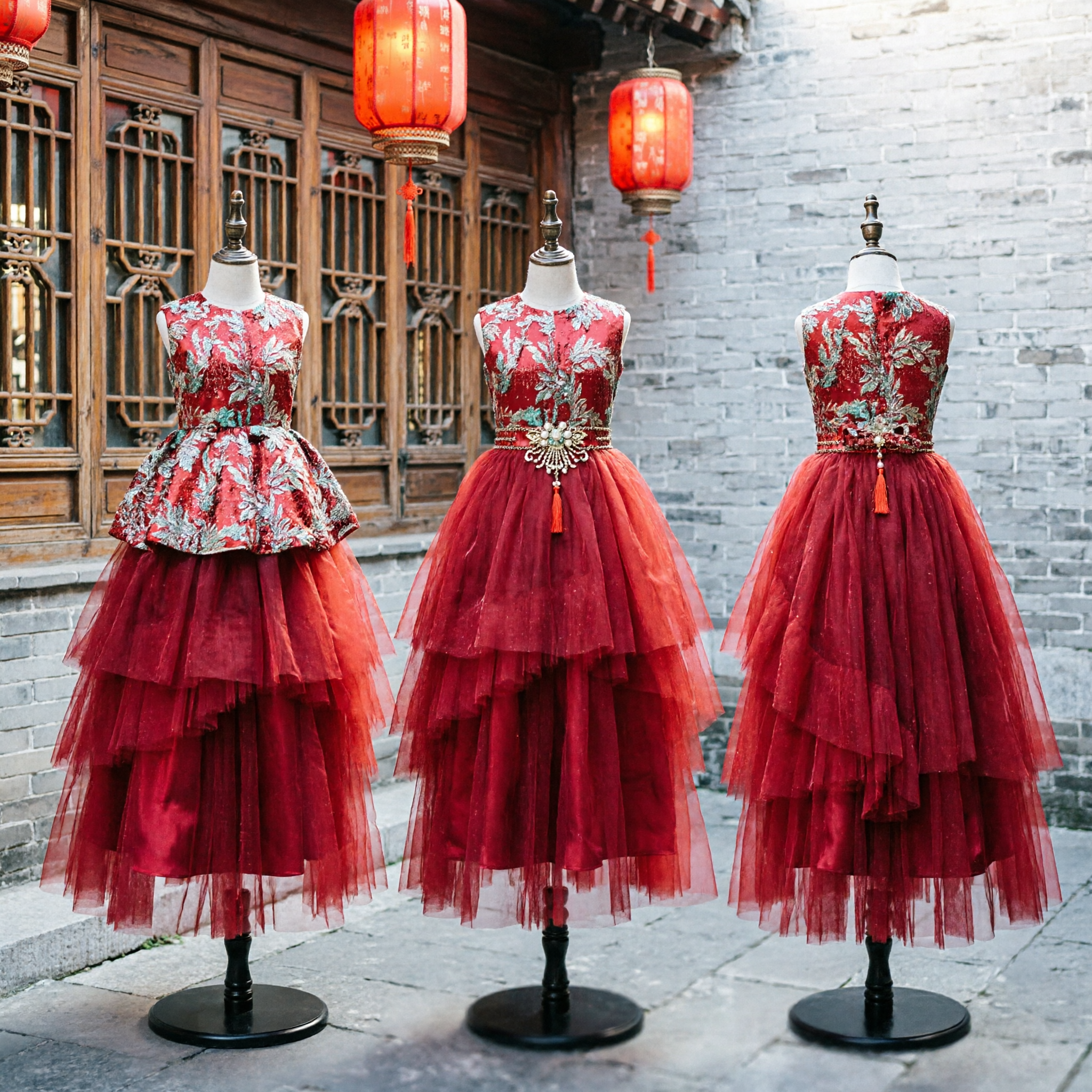 Accessoire capillaire traditionnel chinois exquis avec glands rouges et broderie argentée pour costume de mariage Hanfu - Asian Costume