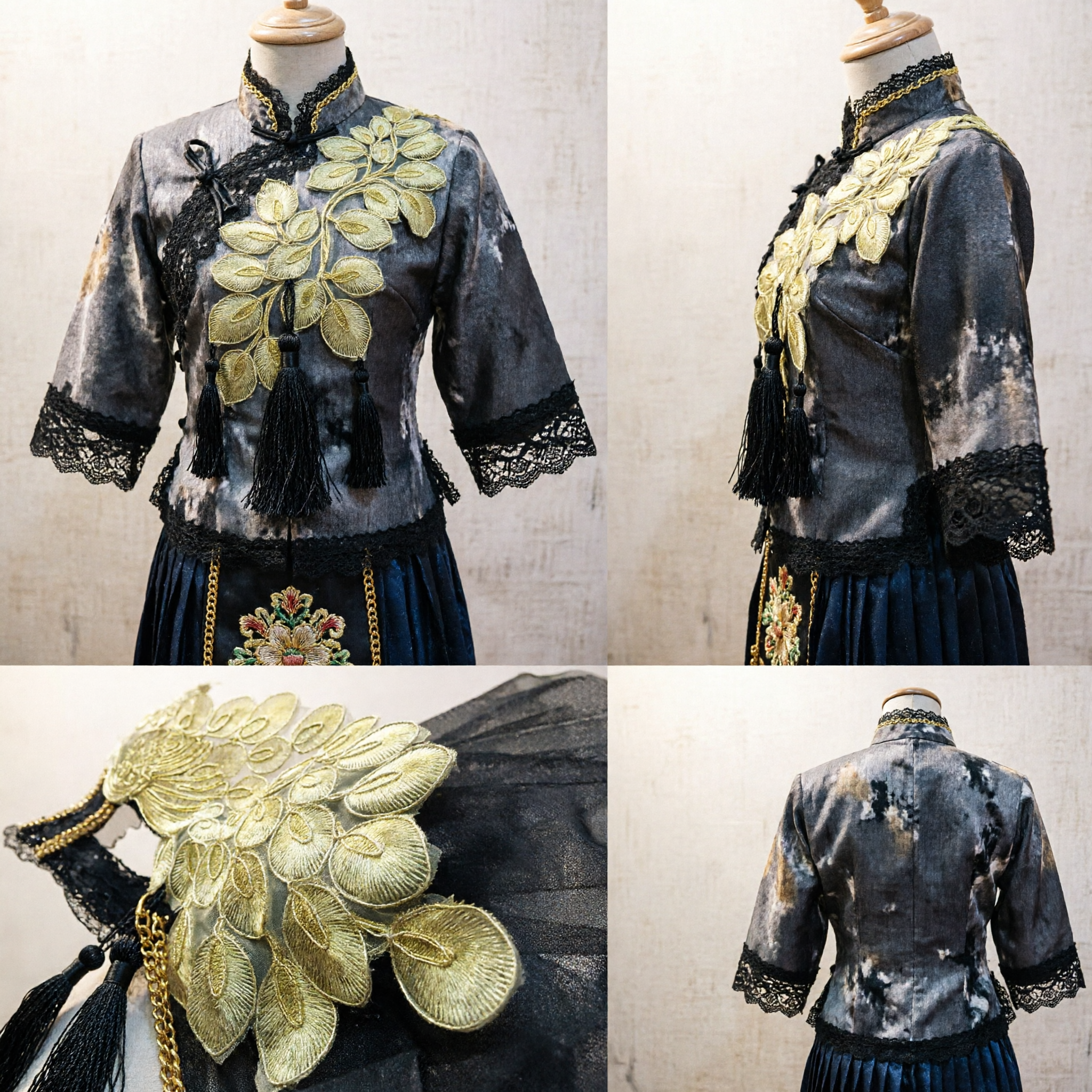 Fascinator Tradizionale Cinese con Ricamo della Fenice Dorata per Cerimonia Nuziale Hanfu - Asian Costume