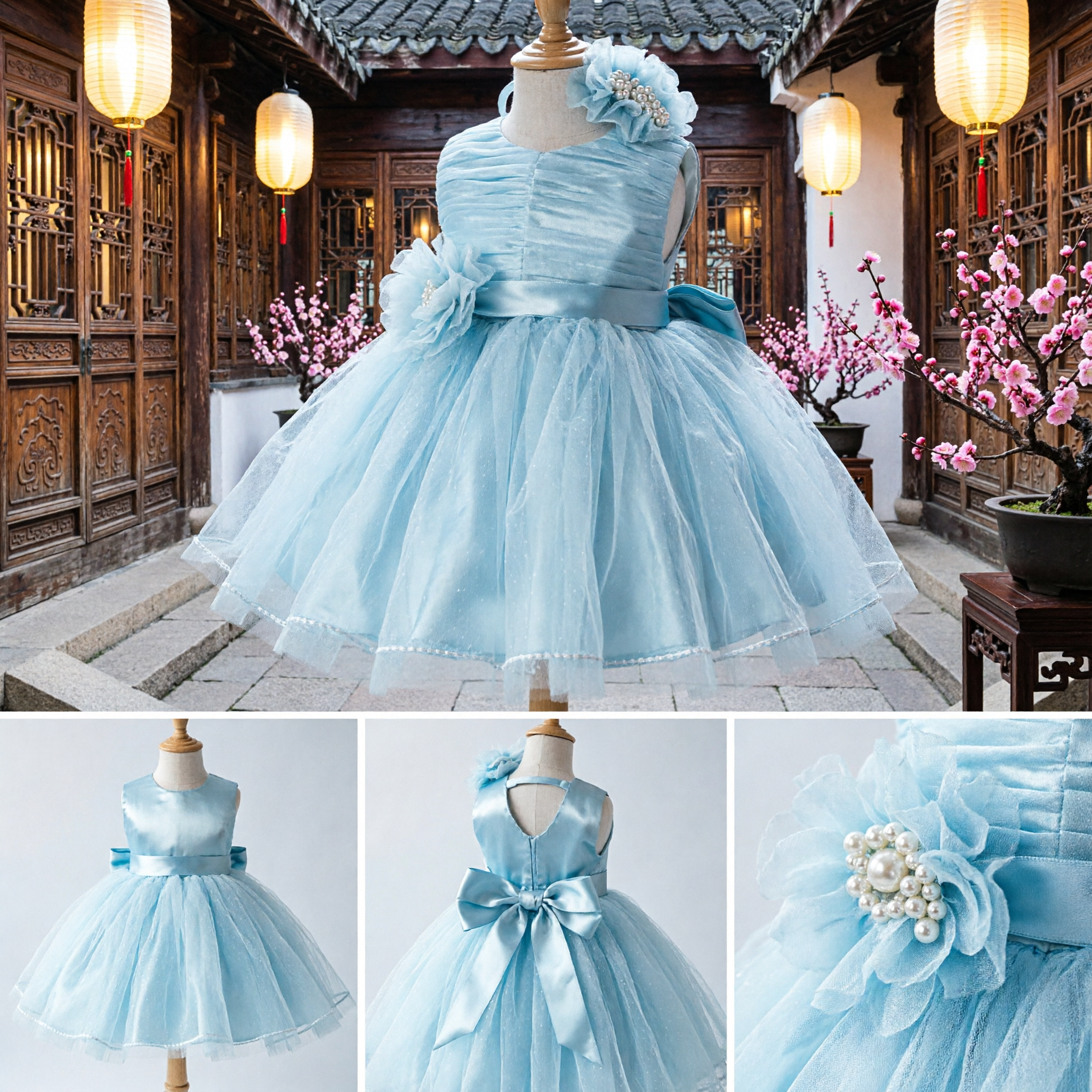 Robe de demoiselle d'honneur bleu clair, robe princesse en tulle pour tout-petits, pour mariage, anniversaire ou événement formel - Asian Costume
