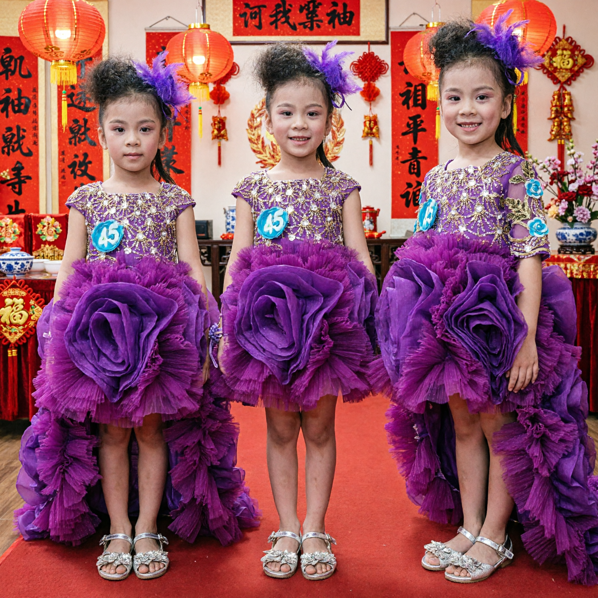 Пурпурное платье с пайетками и рюшами в стиле "хай-лоу" для девочек, для современного танца, сценических выступлений, конкурсов красоты, ведущих мероприятий - Asian Costume