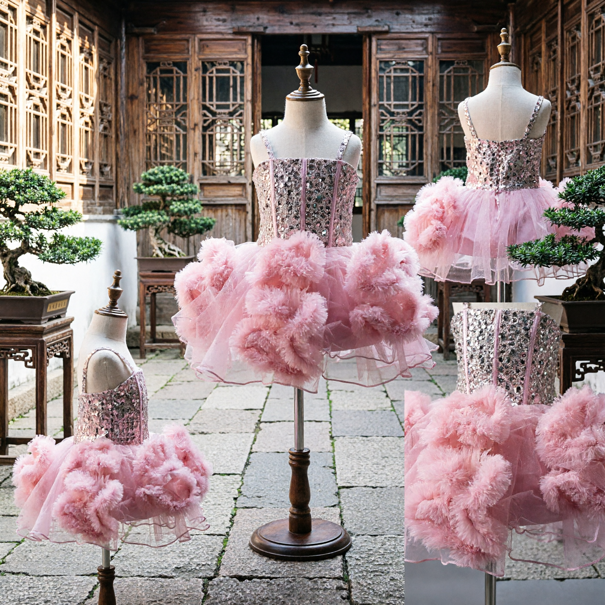 Abito da Balletto Tutu Rosa con Paillettes e Gonna a Balze per Bambine, Costume per Spettacoli e Saggi di Danza - Asian Costume