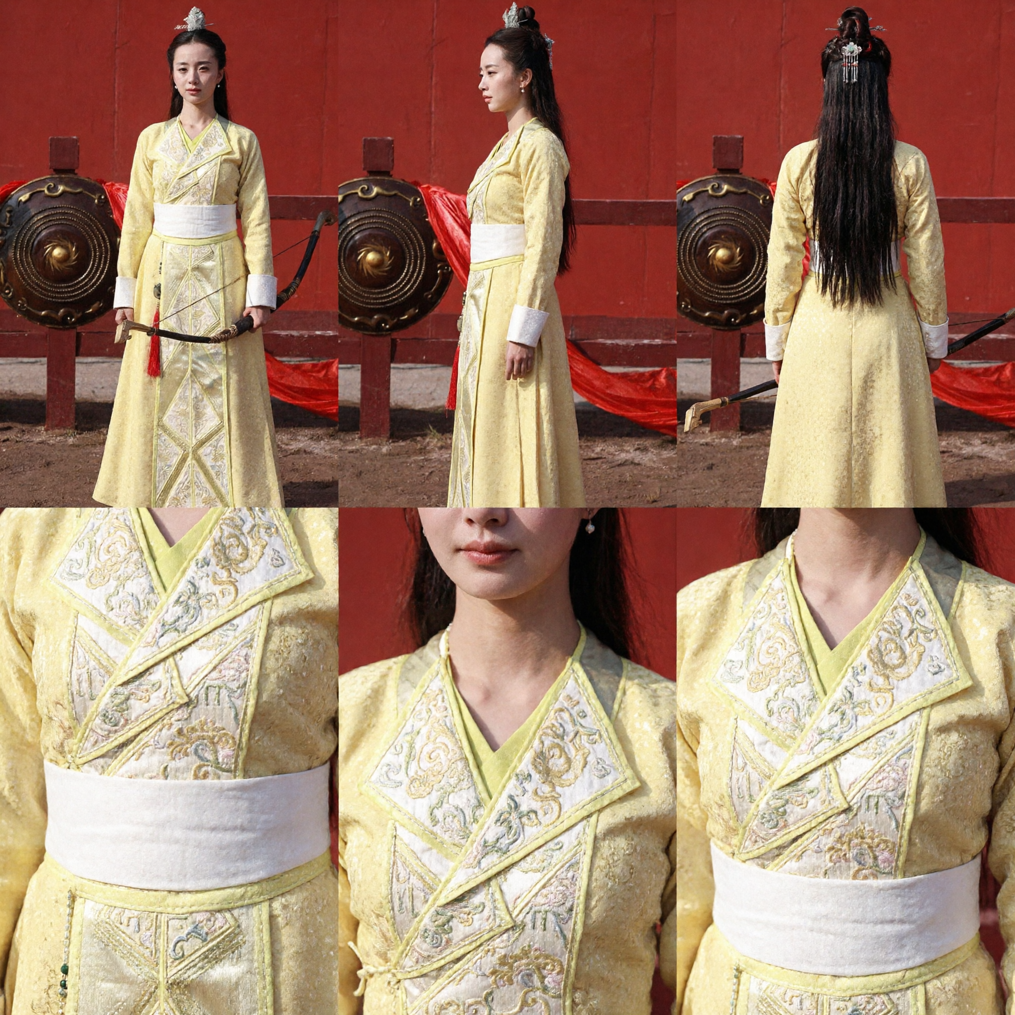 Starożytny Chiński Żółty Strój Hanfu Wojowniczki Tradycyjna Suknia Łuczniczki Wuxia na Imprezy Cosplay - Asian Costume