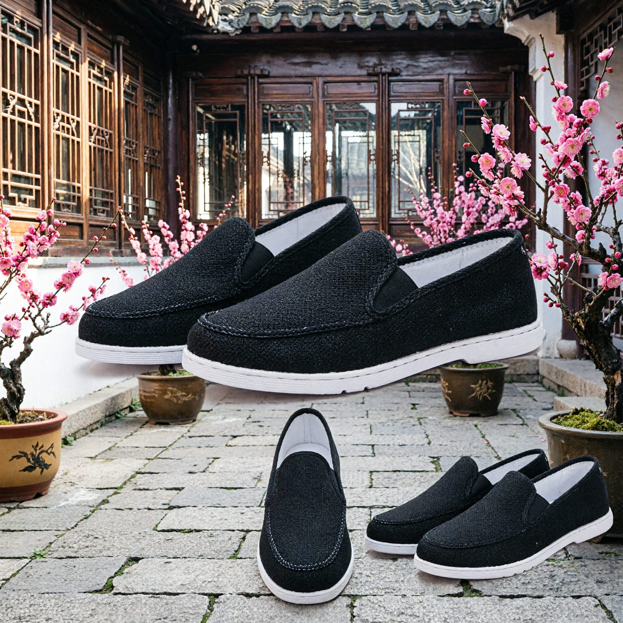 Sapatos de Kung Fu Tradicionais Chineses de Tecido Preto, Tênis Slip On Tai Chi para Homens e Mulheres, Treino de Artes Marciais - Asian Costume
