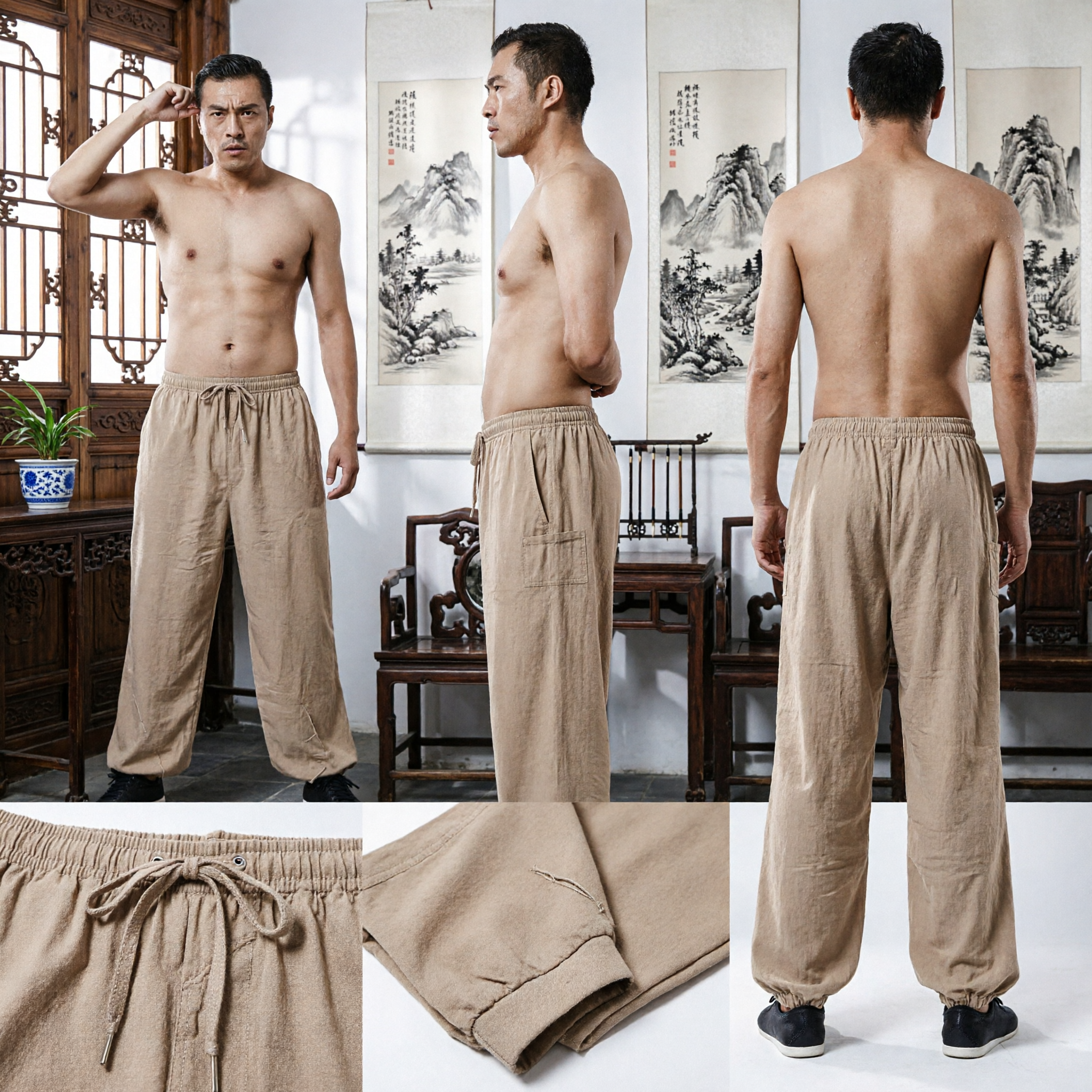 Pantalones Tradicionales de Kung Fu para Hombres, Corte Holgado, para Entrenamiento de Tai Chi y Shaolin - Asian Costume