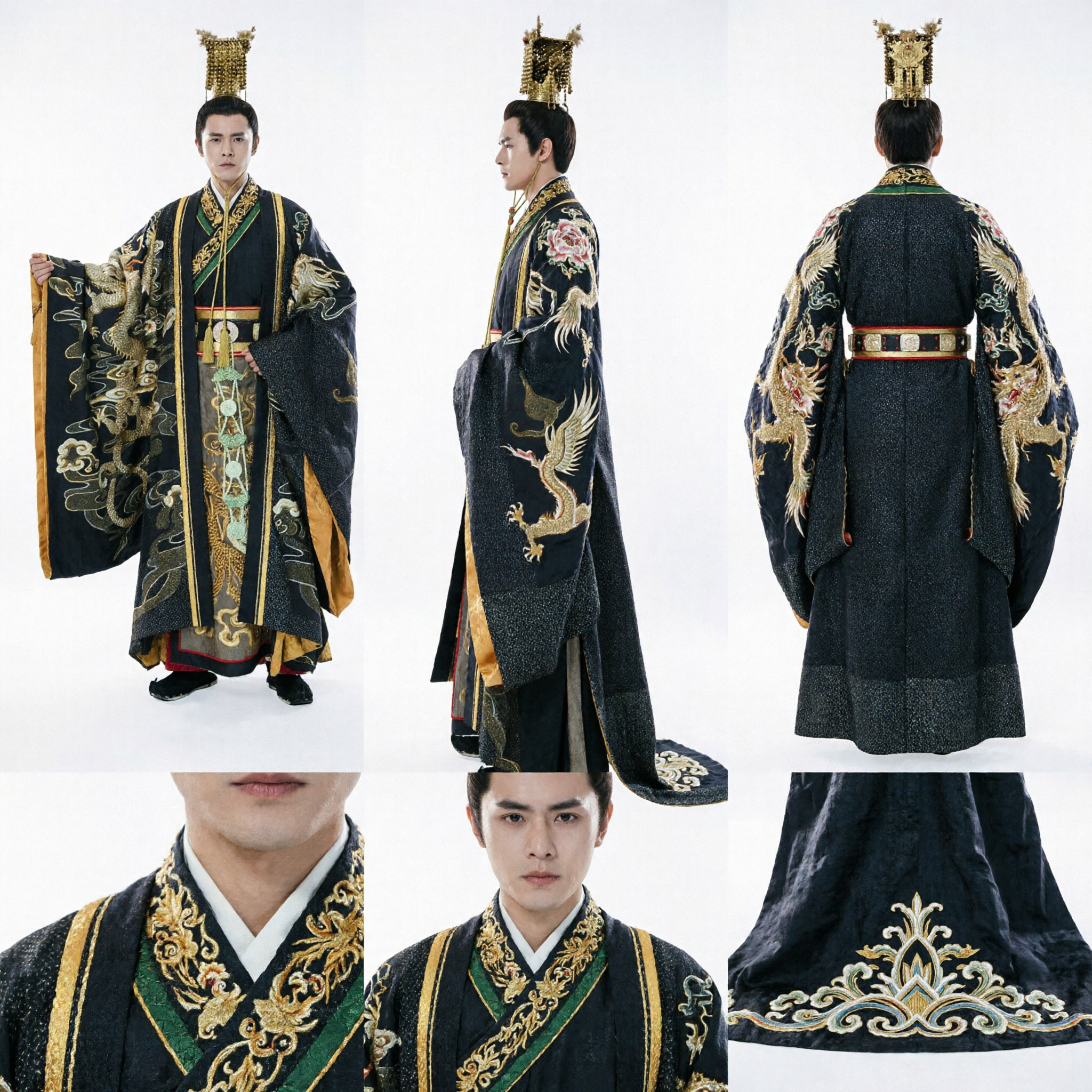 Traje Hanfu Chinês Antigo de Imperador para Homens, Robe de Dragão Preto, Vestido Histórico Tradicional para Cosplay - Asian Costume